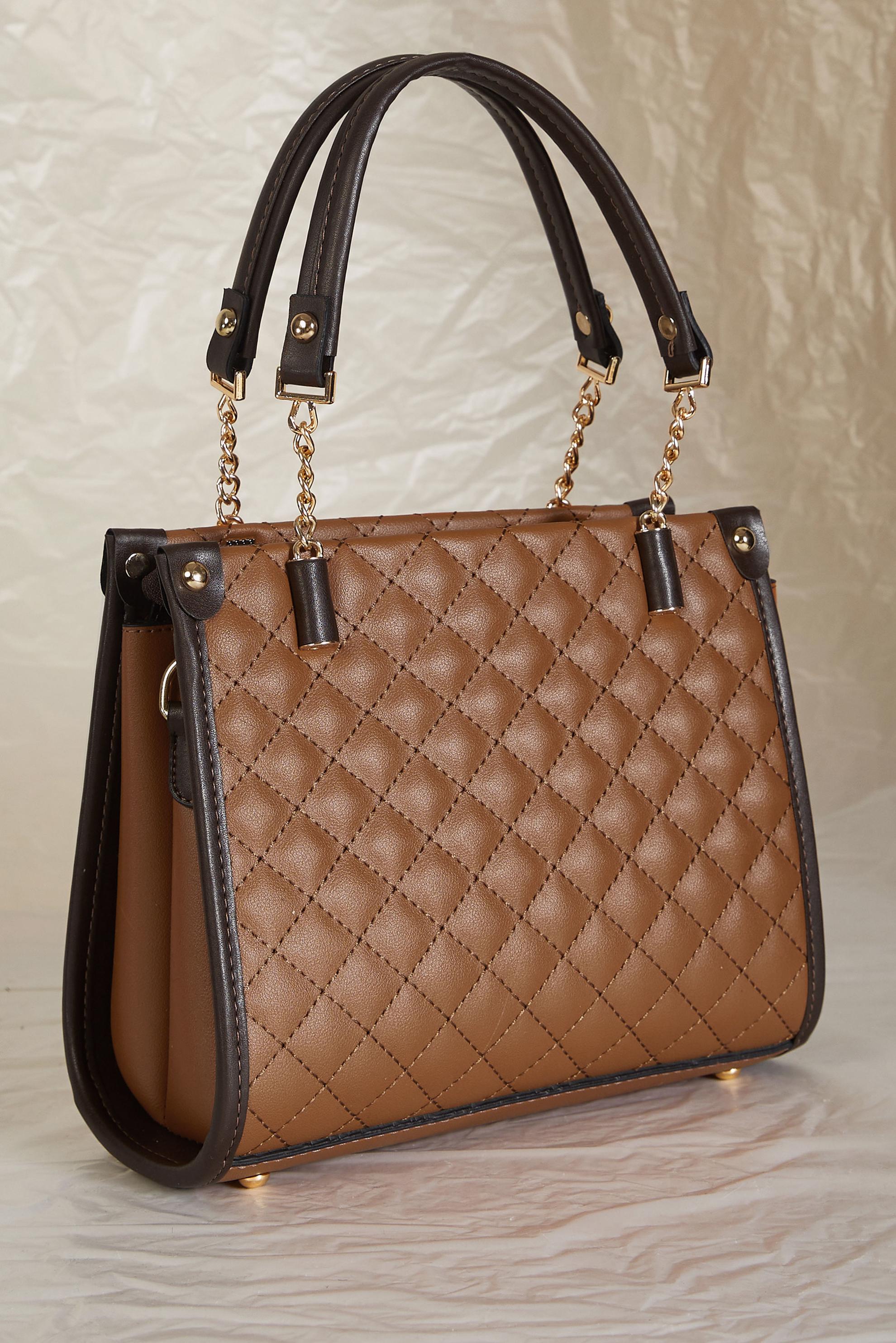 Tesettür giyim TABA ALVİNA BAKLAVA DESENLİ ÇANTA 2185