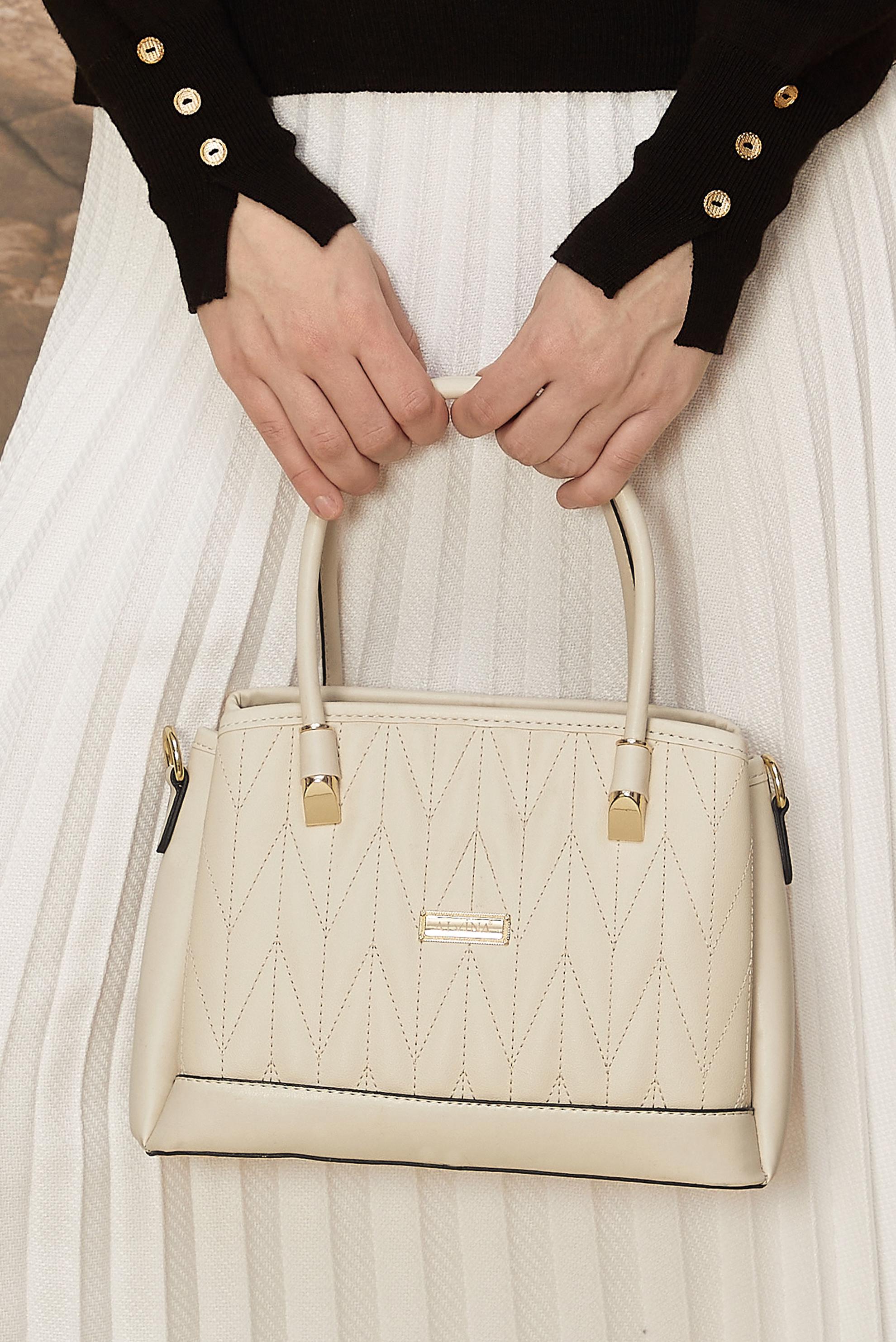 Tesettür giyim BEYAZ ALVİNA DİKİŞ DETAYLI ÇANTA 2217