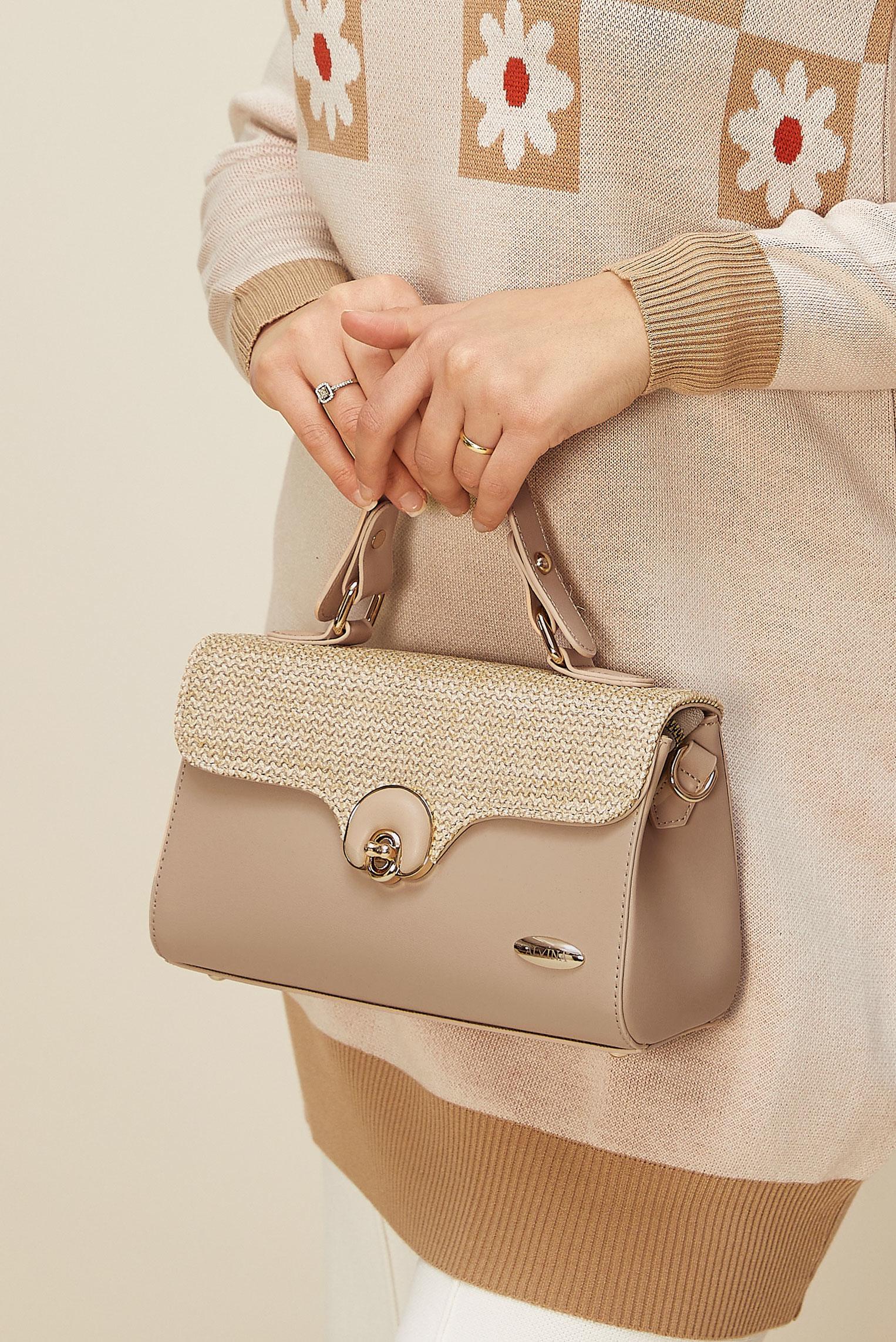 Tesettür giyim VİZON ALVİNA HASIR DETAYLI ÇANTA 2567