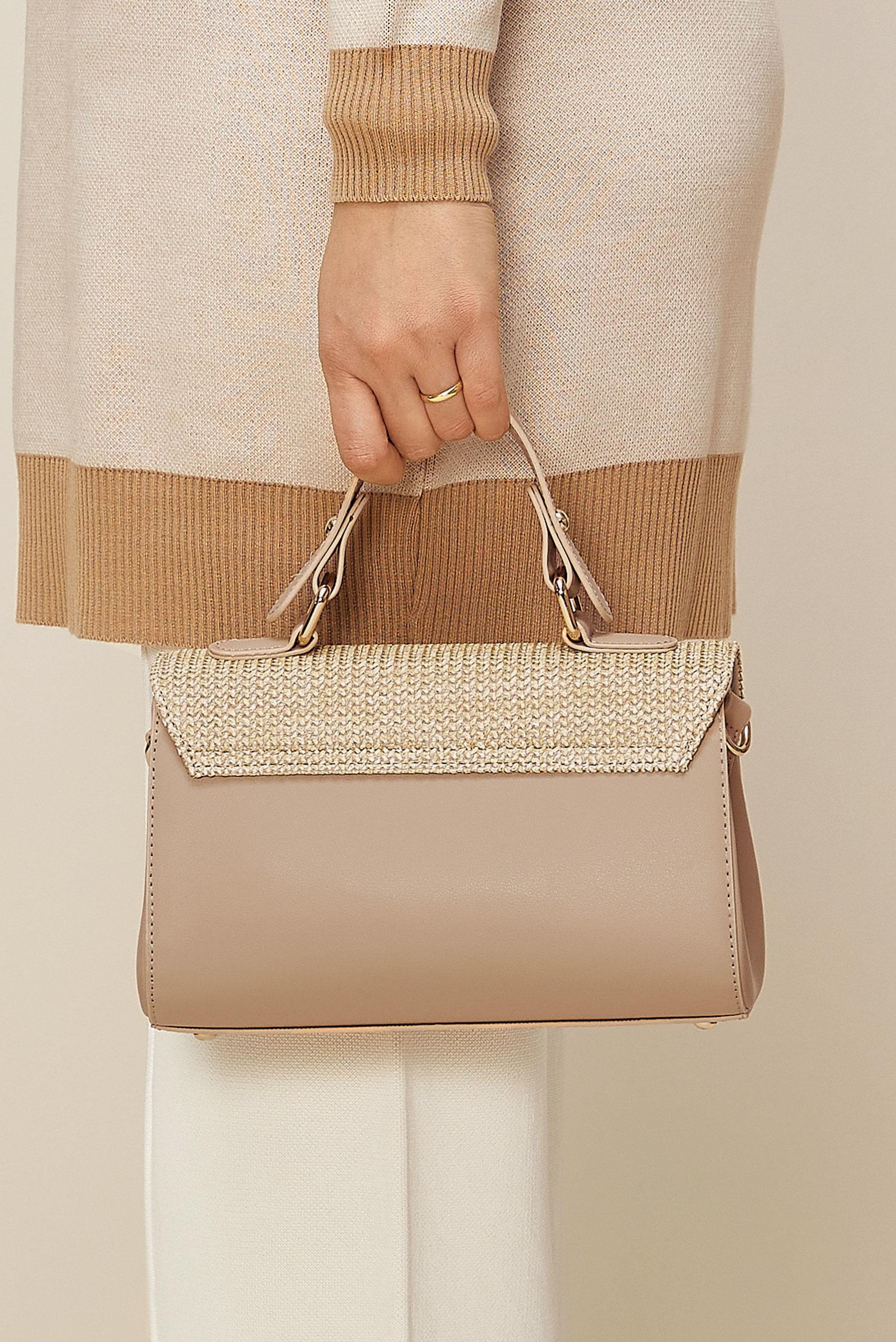 Tesettür giyim VİZON ALVİNA HASIR DETAYLI ÇANTA 2567