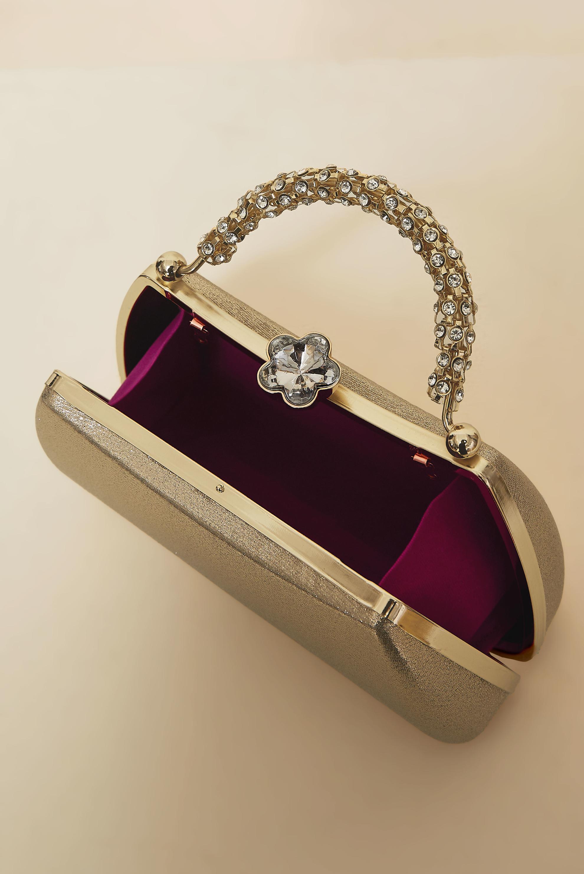 Tesettür giyim ALTIN ALVİNA TAŞLI ABİYE ÇANTA 303