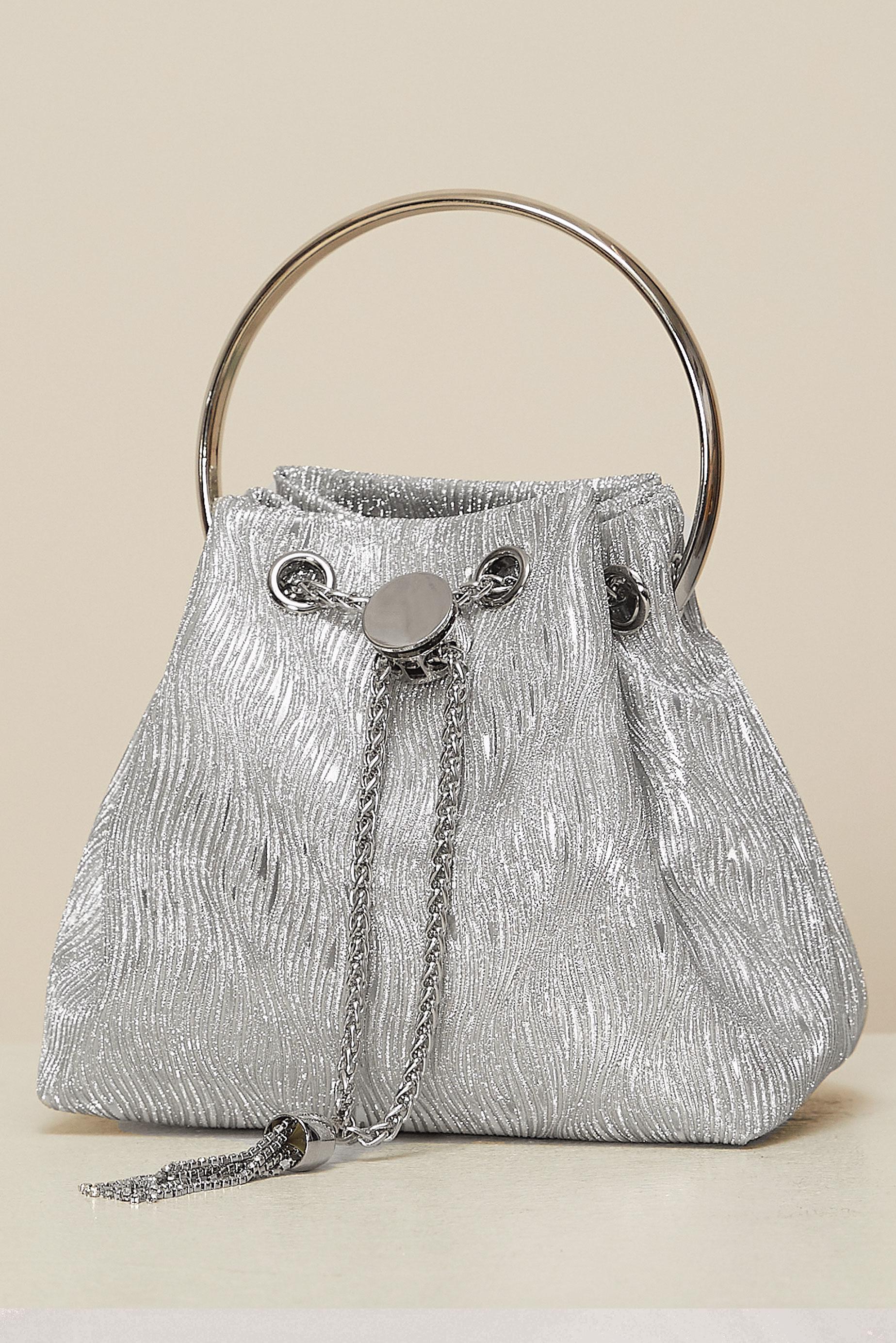 Tesettür giyim GÜMÜŞ ALVİNA BÜZGÜLÜ ABİYE ÇANTA 315