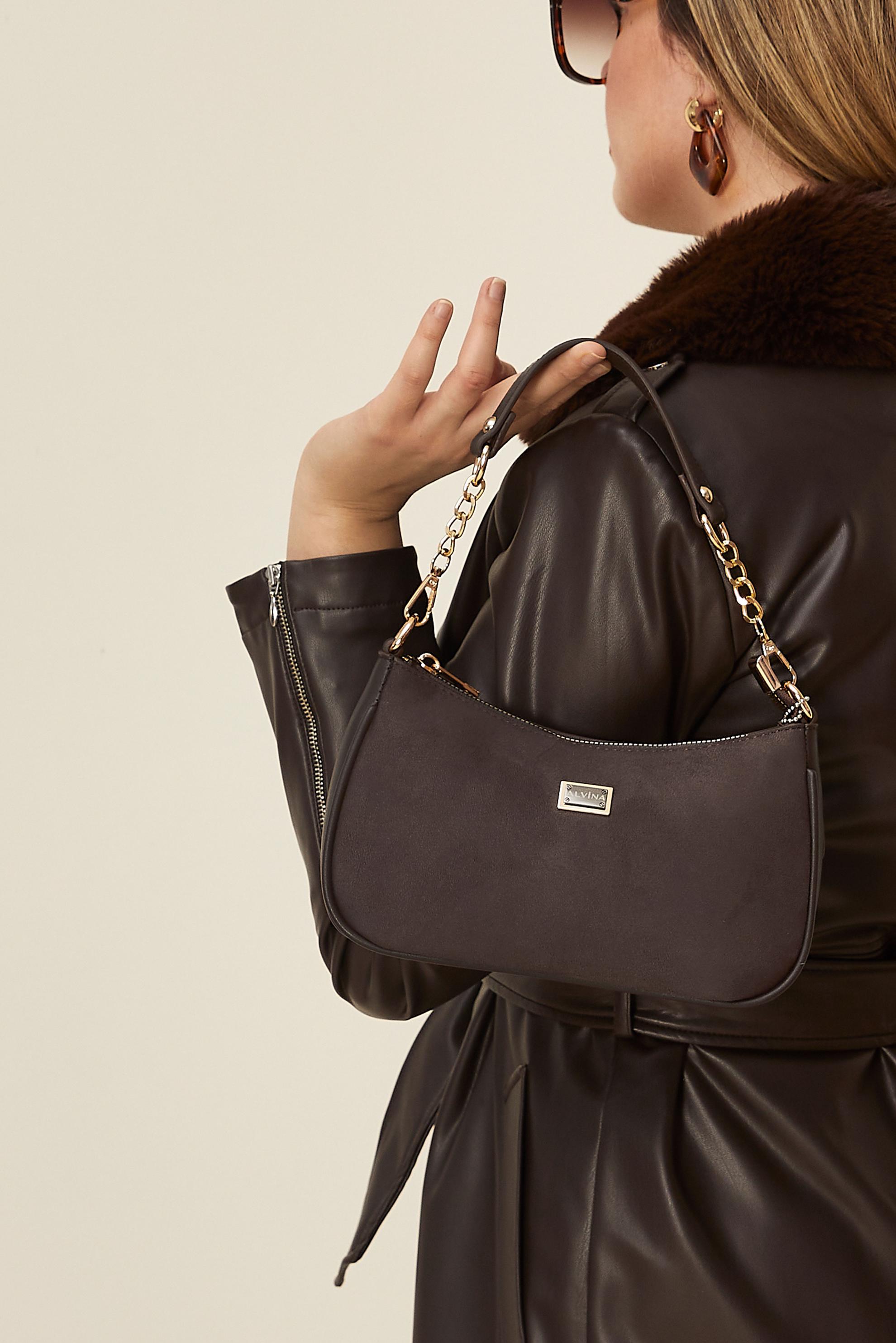 Tesettür giyim KAHVE ALVİNA SÜET BAGET ÇANTA 0066