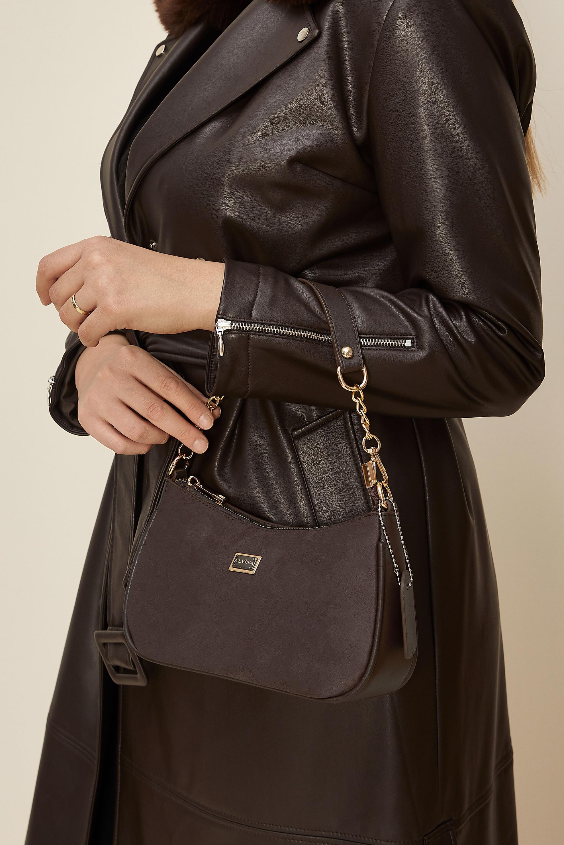 Tesettür giyim KAHVE ALVİNA SÜET BAGET ÇANTA 0066