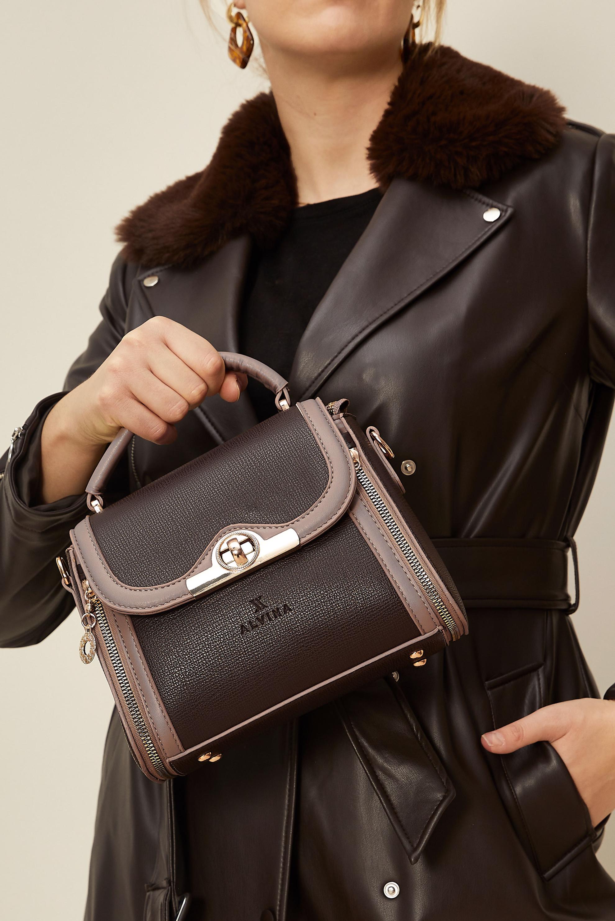 Tesettür giyim KAHVE ALVİNA FERMUARLI MİNİ ÇANTA 709