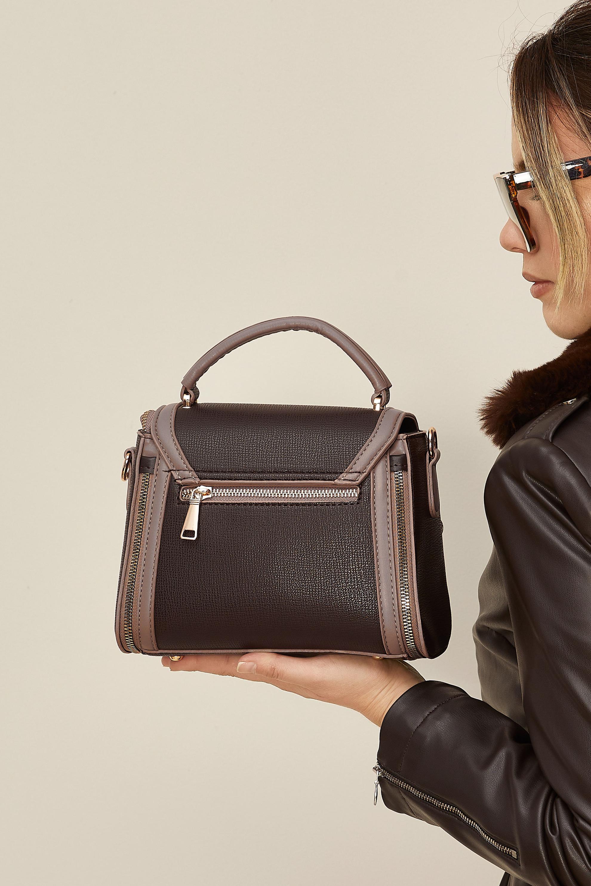 Tesettür giyim KAHVE ALVİNA FERMUARLI MİNİ ÇANTA 709