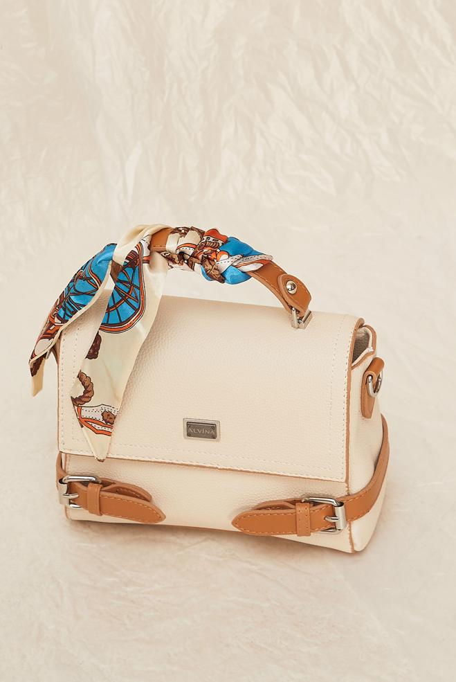 Tesettür giyim BEYAZ ALVİNA FULARLI ÇANTA 0719 - ALVİNA