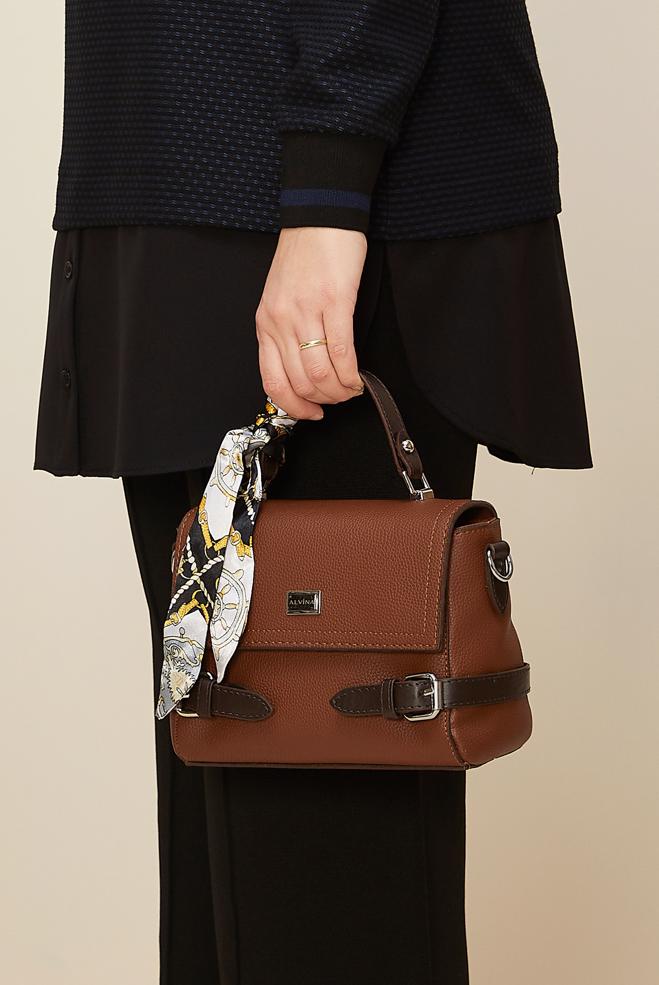 Tesettür giyim TABA ALVİNA FULARLI ÇANTA 0719 - ALVİNA