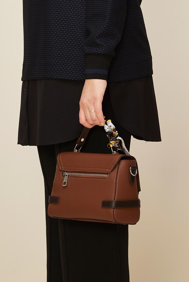 Tesettür giyim TABA ALVİNA FULARLI ÇANTA 0719 - ALVİNA