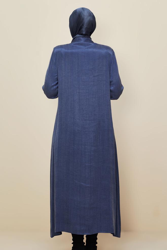 Vêtements hijab BLEU MARINE ROBE BRODÉE DE PERLES 20788 - ALVİNA