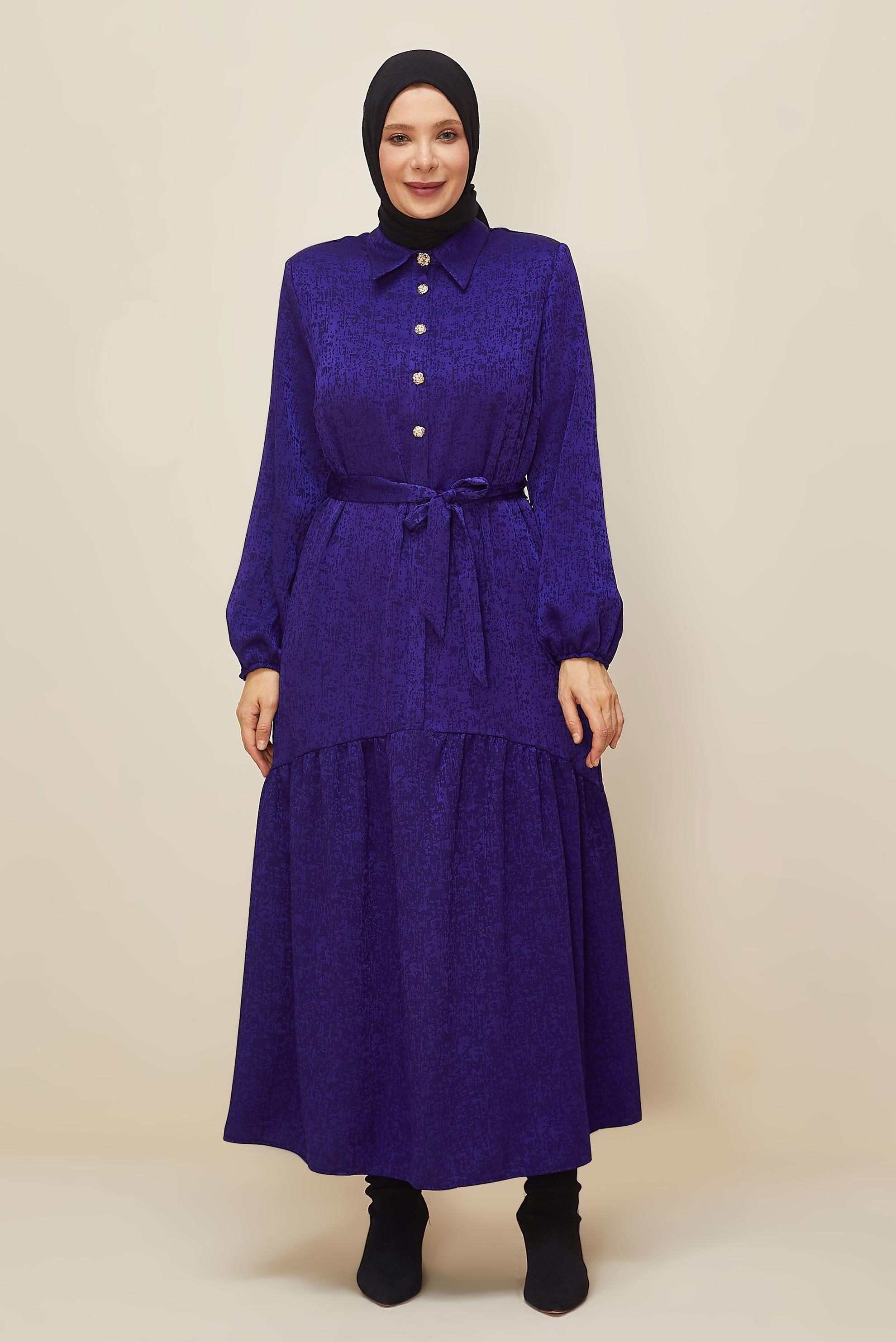 Vêtements hijab POURPRE ROBE JACQUARD CEINTURÉE 20874