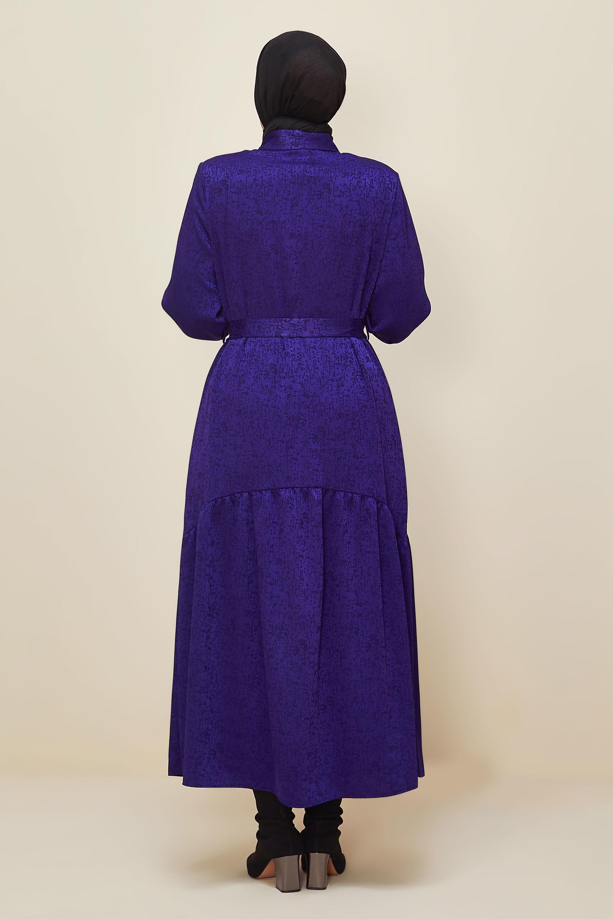 Vêtements hijab POURPRE ROBE JACQUARD CEINTURÉE 20874