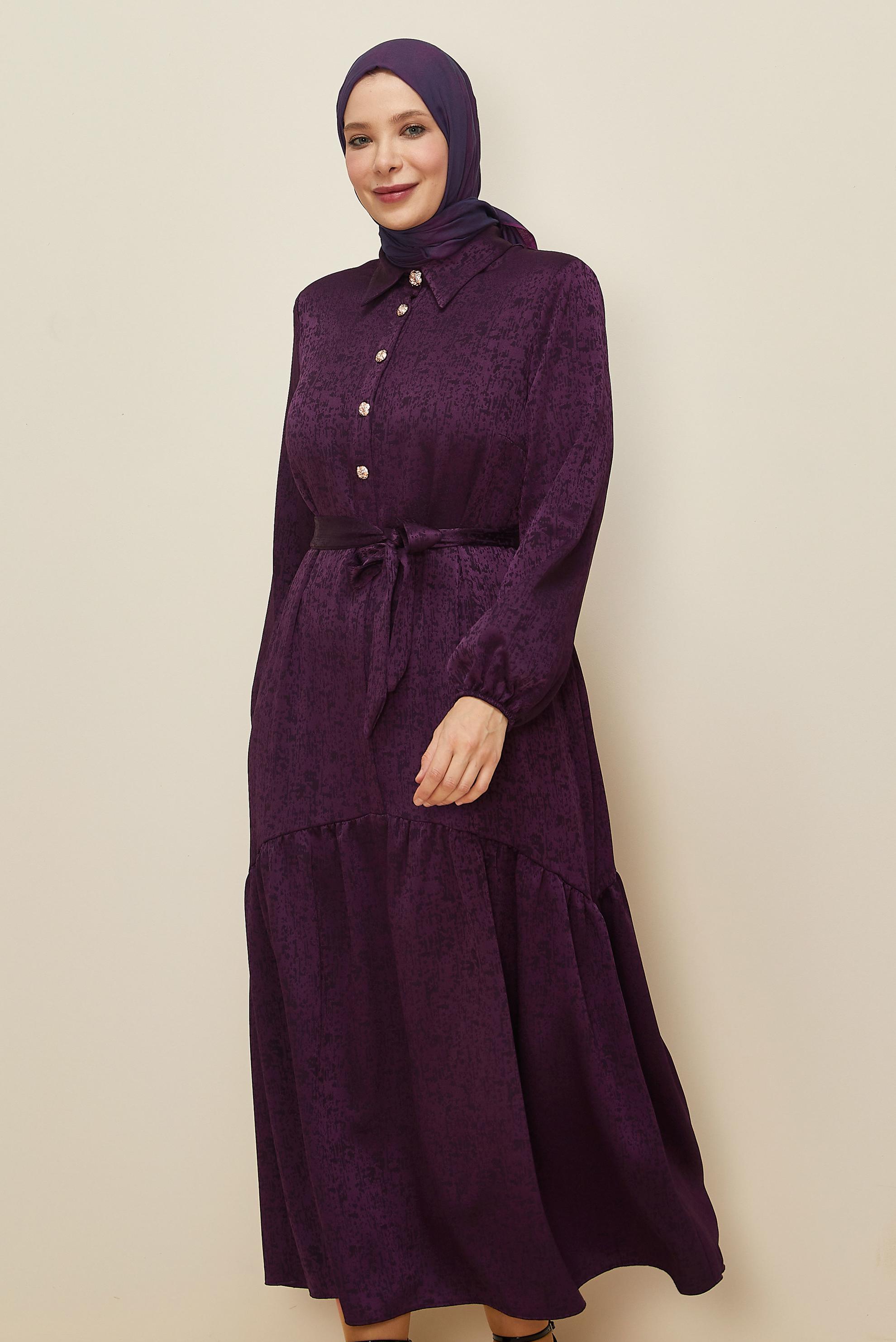 Vêtements hijab PRUNE ROBE JACQUARD CEINTURÉE 20874