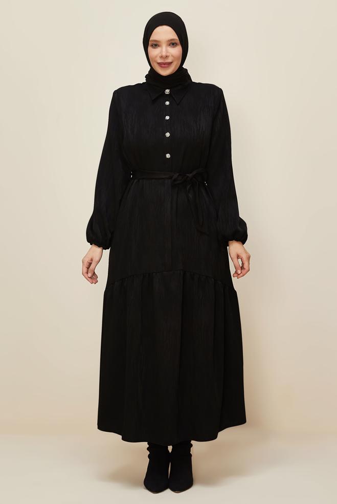 Hijab clothing BLACK 20874-1 JAKAR 90010-1 ELBİSE 42-46 TEK44 - ALVİNA