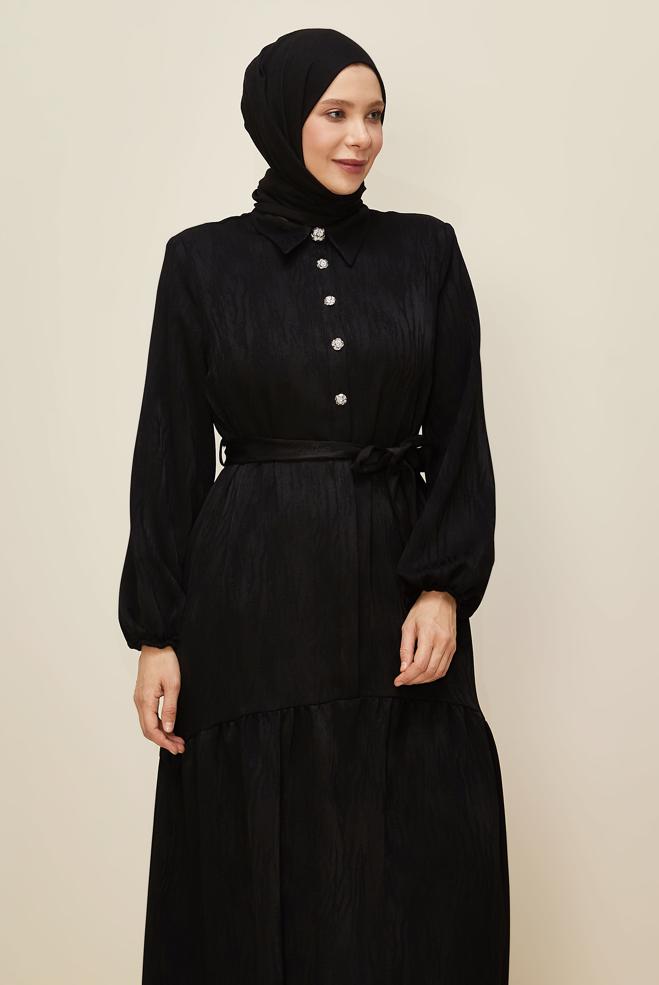 Hijab clothing BLACK 20874-1 JAKAR 90010-1 ELBİSE 42-46 TEK44 - ALVİNA
