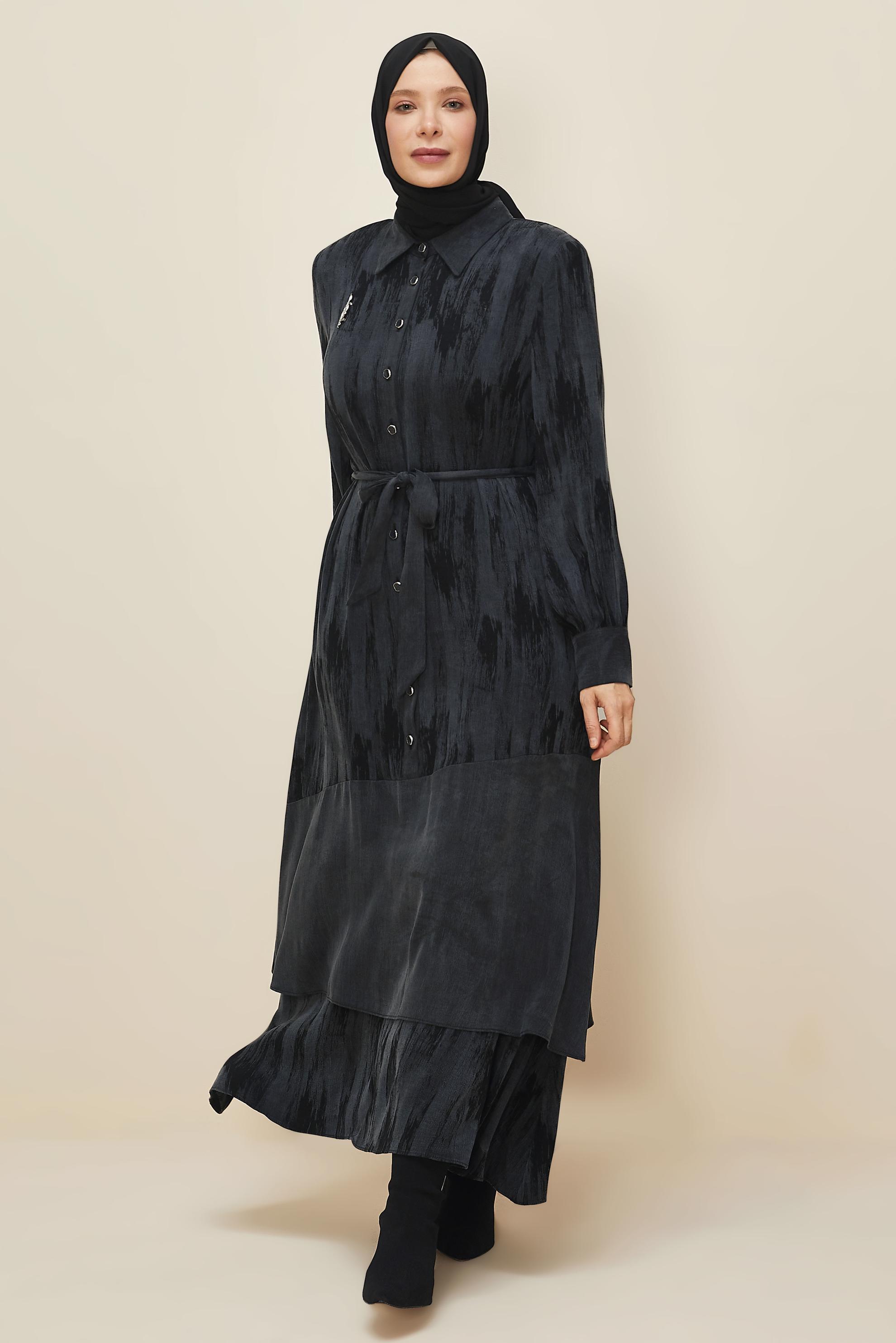 Vêtements hijab NOIR ROBE CEINTURÉE 20885