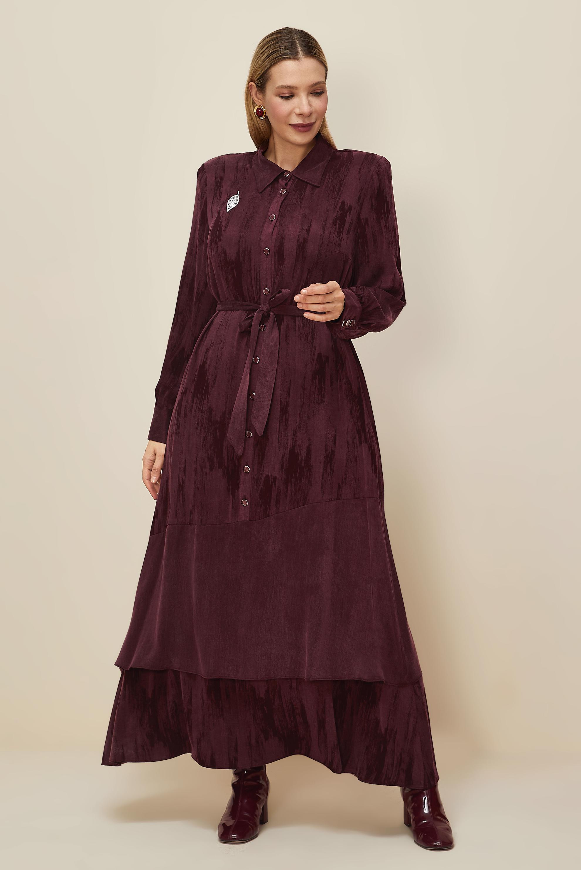 Vêtements hijab ROUGE BORDEAUX ROBE CEINTURÉE 20885