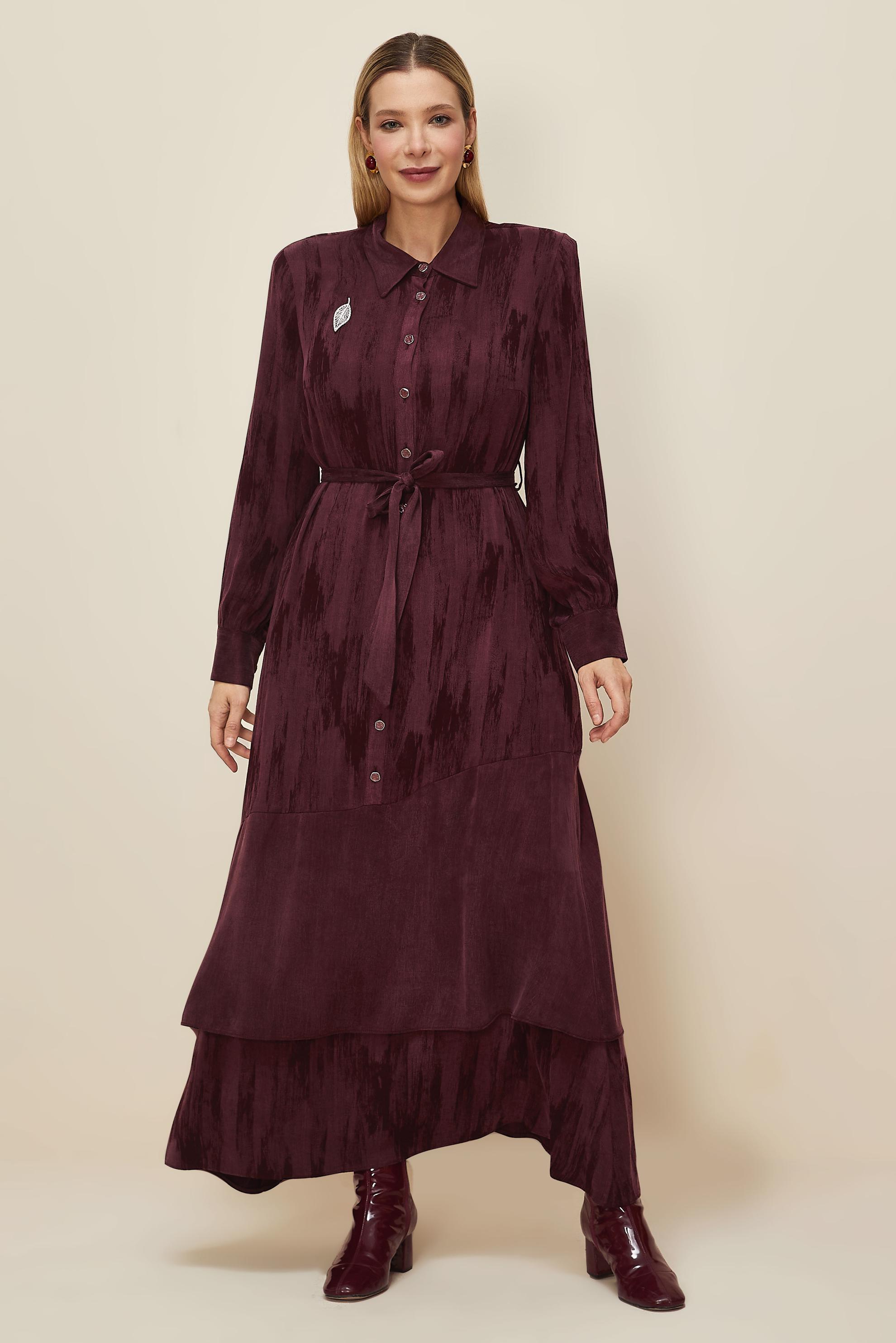 Vêtements hijab ROUGE BORDEAUX ROBE CEINTURÉE 20885