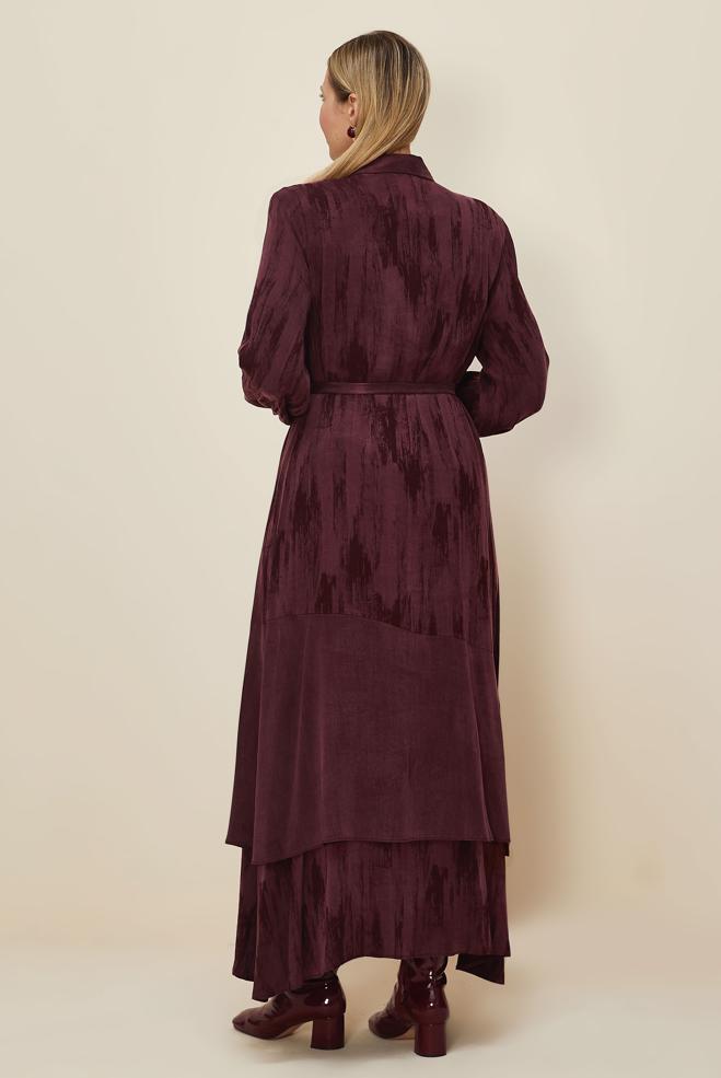 Vêtements hijab ROUGE BORDEAUX ROBE CEINTURÉE 20885 - ALVİNA