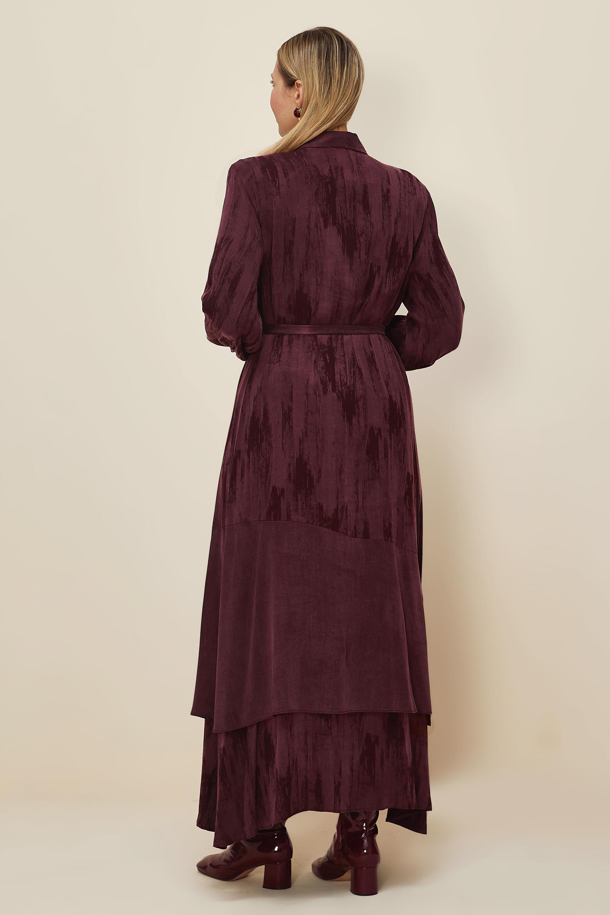 Vêtements hijab ROUGE BORDEAUX ROBE CEINTURÉE 20885