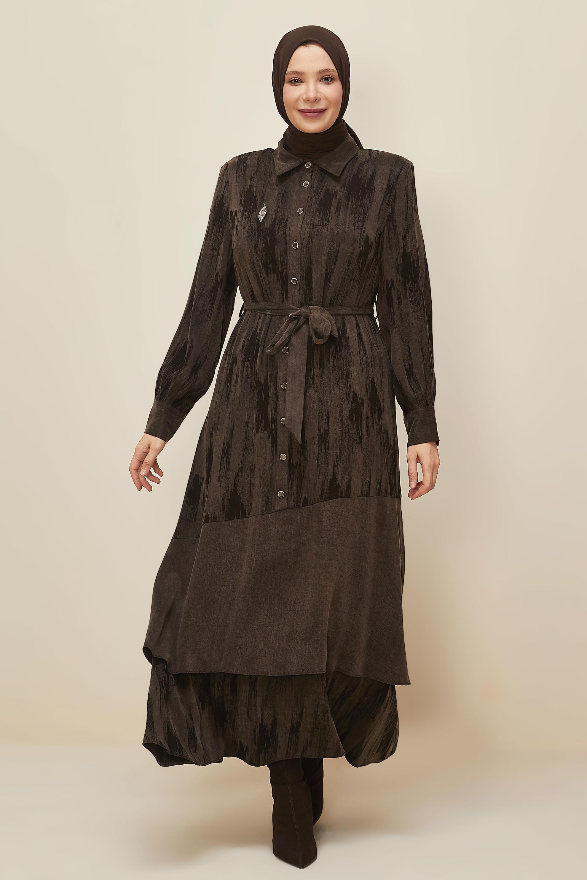 Vêtements hijab BRUN ROBE CEINTURÉE 20885