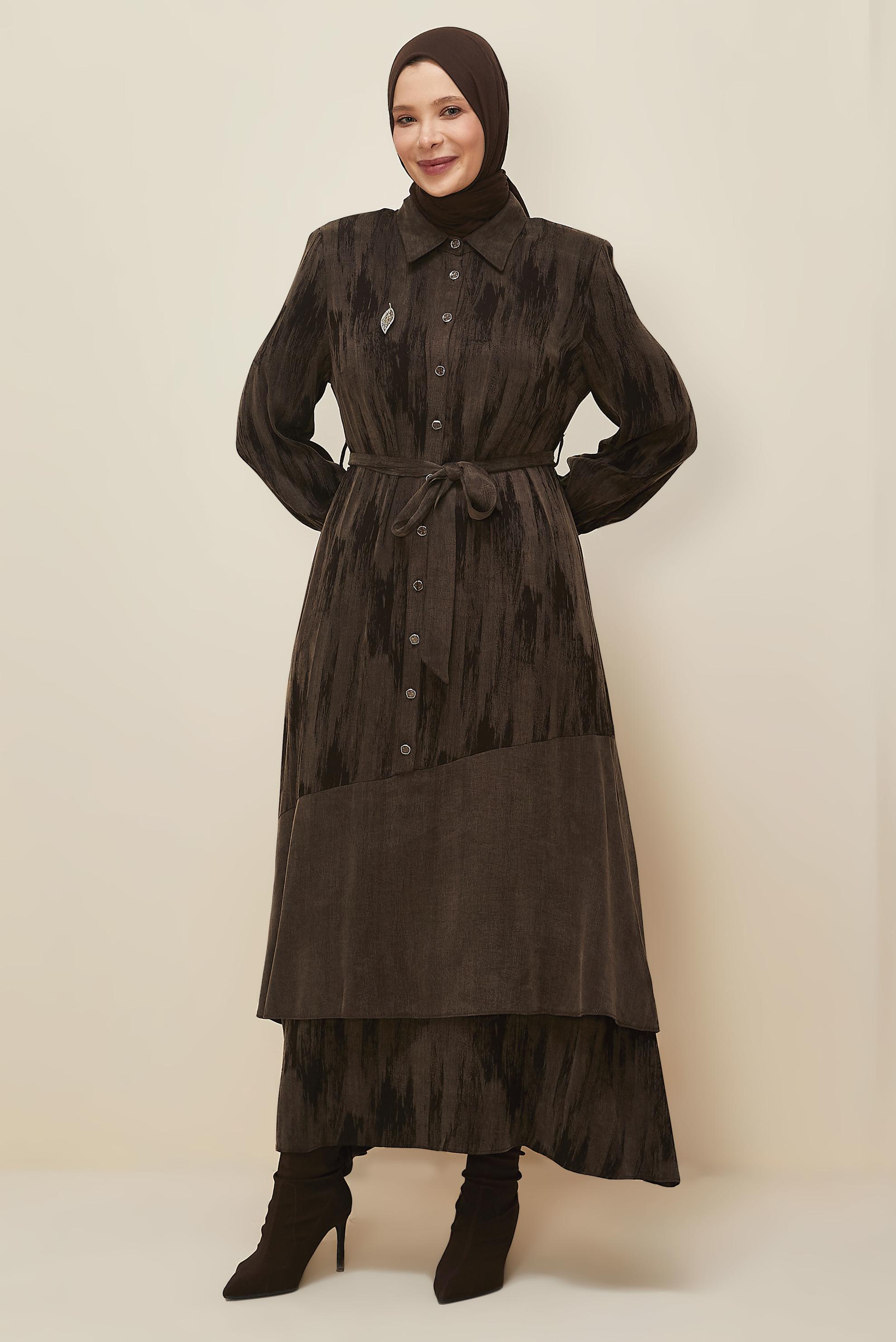 Vêtements hijab BRUN ROBE CEINTURÉE 20885