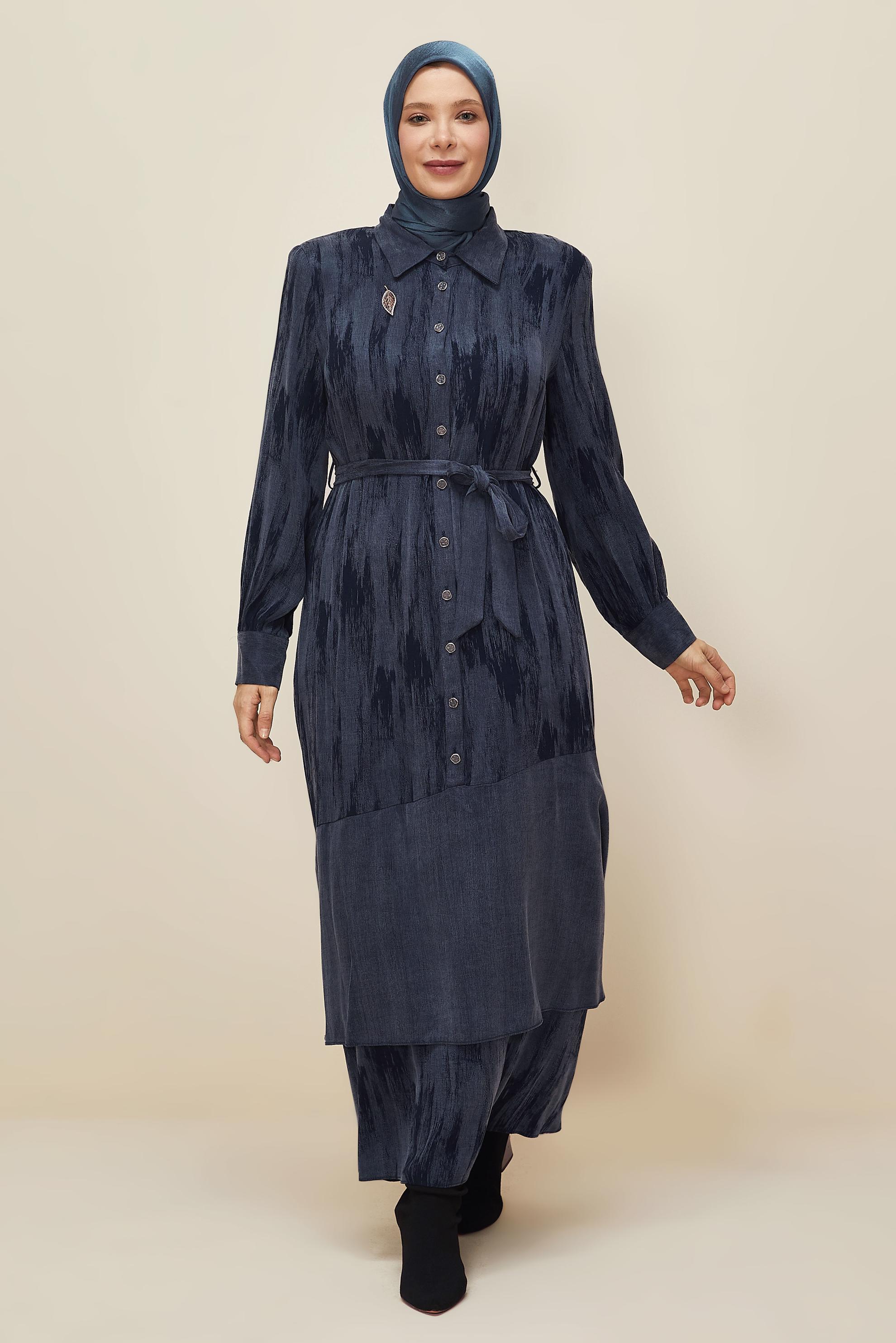 Vêtements hijab BLEU MARINE ROBE CEINTURÉE 20885