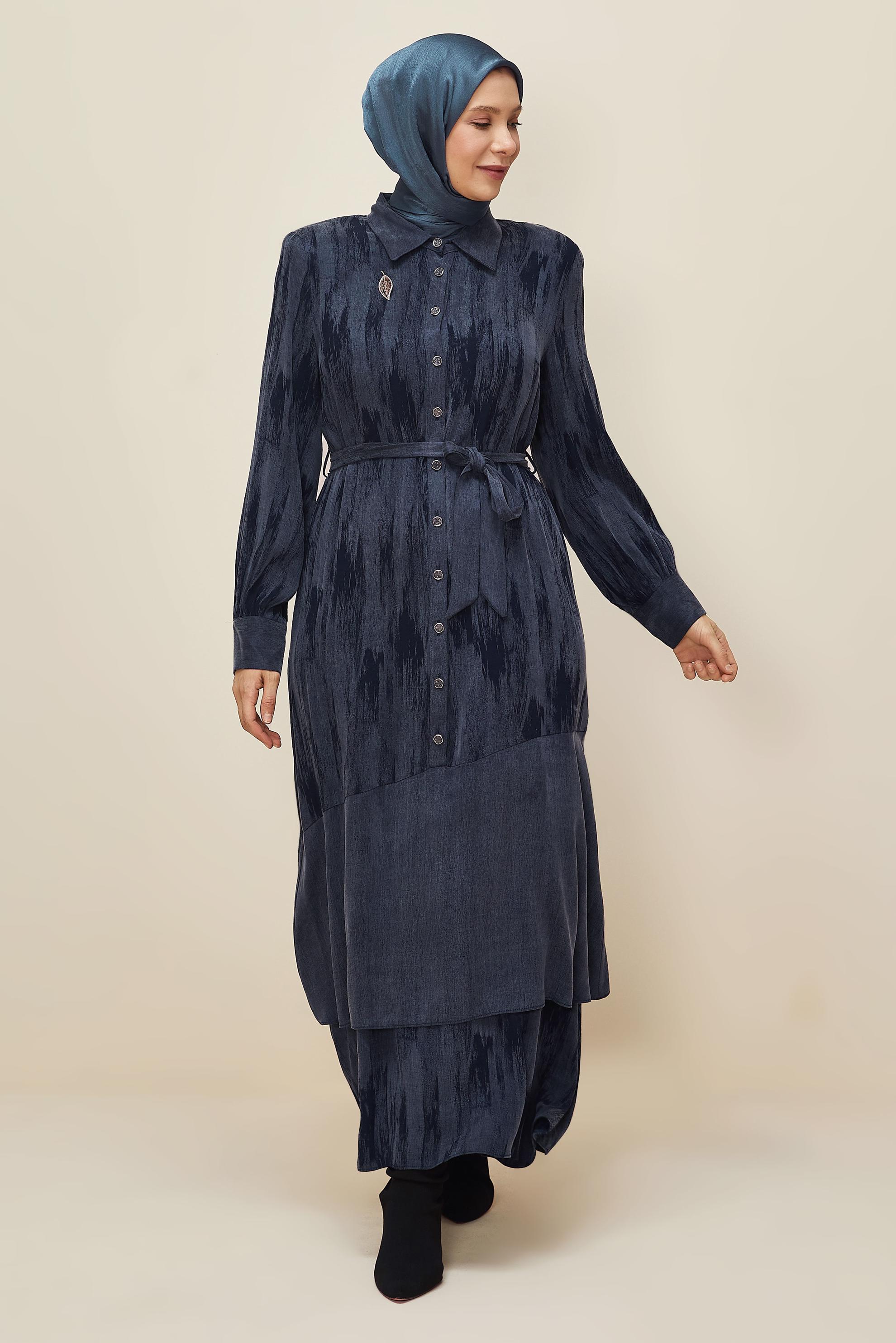 Vêtements hijab BLEU MARINE ROBE CEINTURÉE 20885