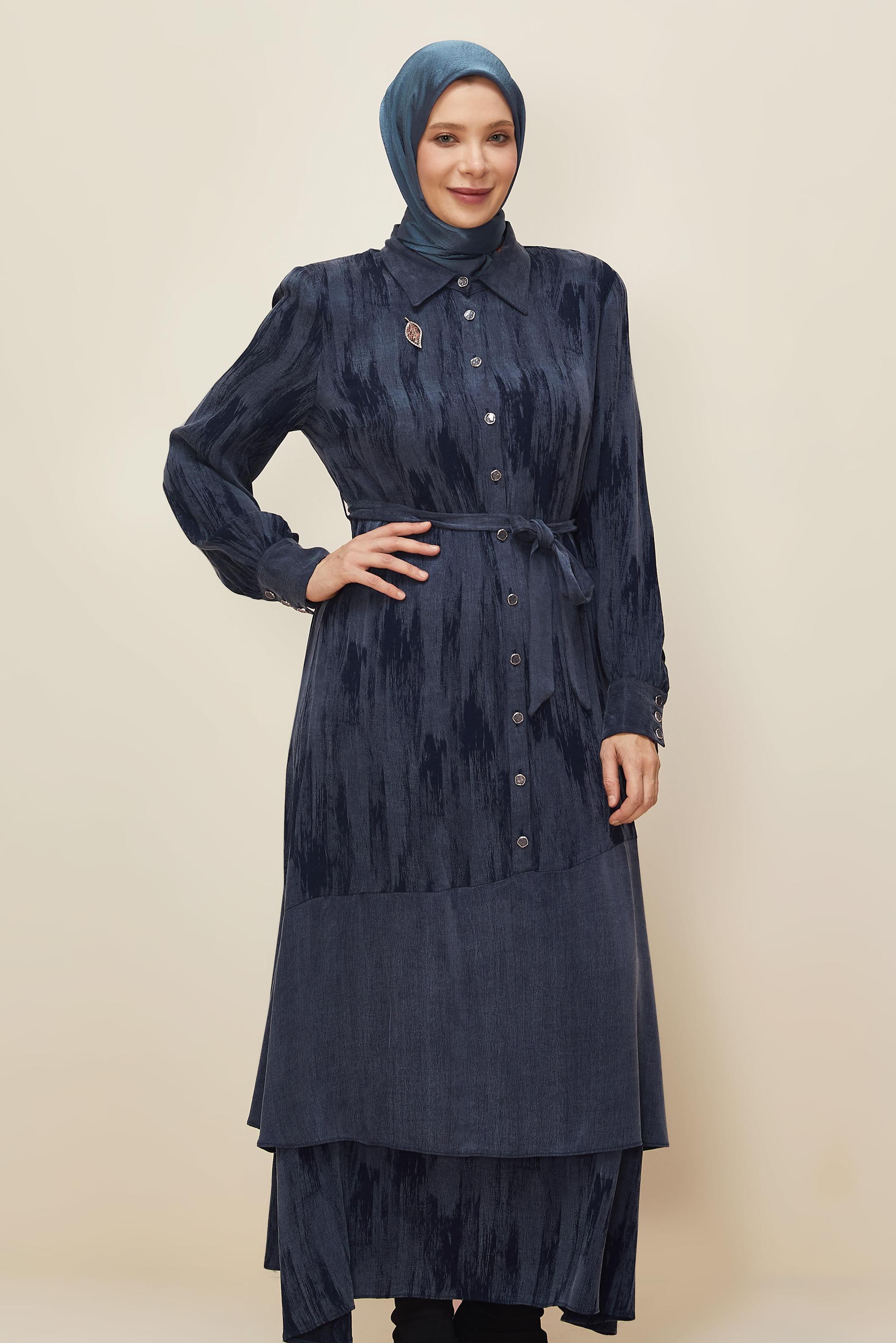 Vêtements hijab BLEU MARINE ROBE CEINTURÉE 20885