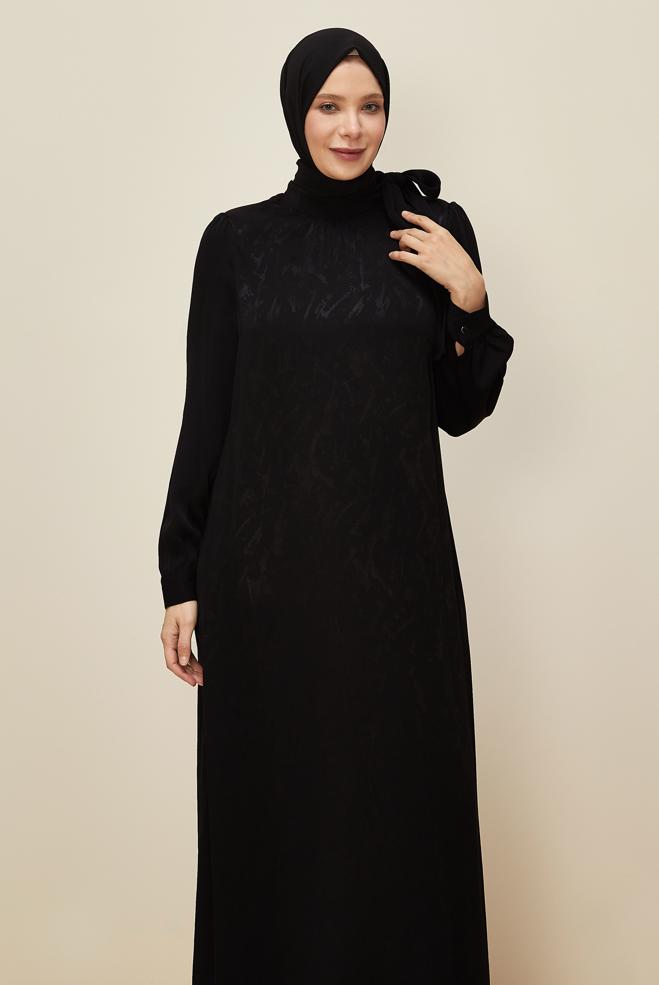 Vêtements hijab NOIR ROBE JACQUARD GRANDE TAILLE 20891 - ALVİNA