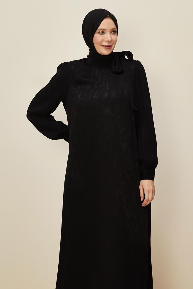 Vêtements hijab NOIR ROBE JACQUARD GRANDE TAILLE 20891 - ALVİNA