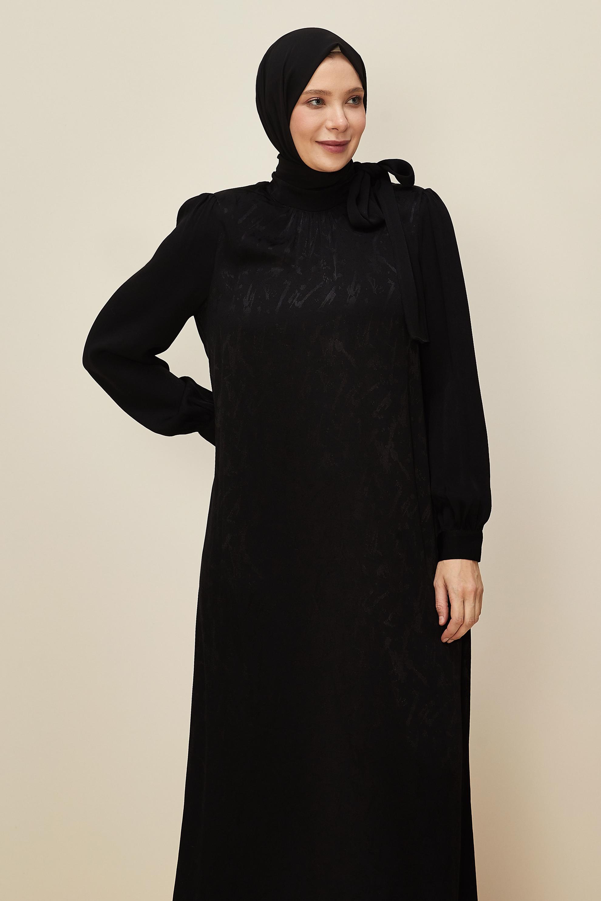 Vêtements hijab NOIR ROBE JACQUARD GRANDE TAILLE 20891
