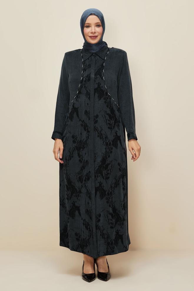 Vêtements hijab NOIR ROBE À COL CHEMISE 20893 - ALVİNA