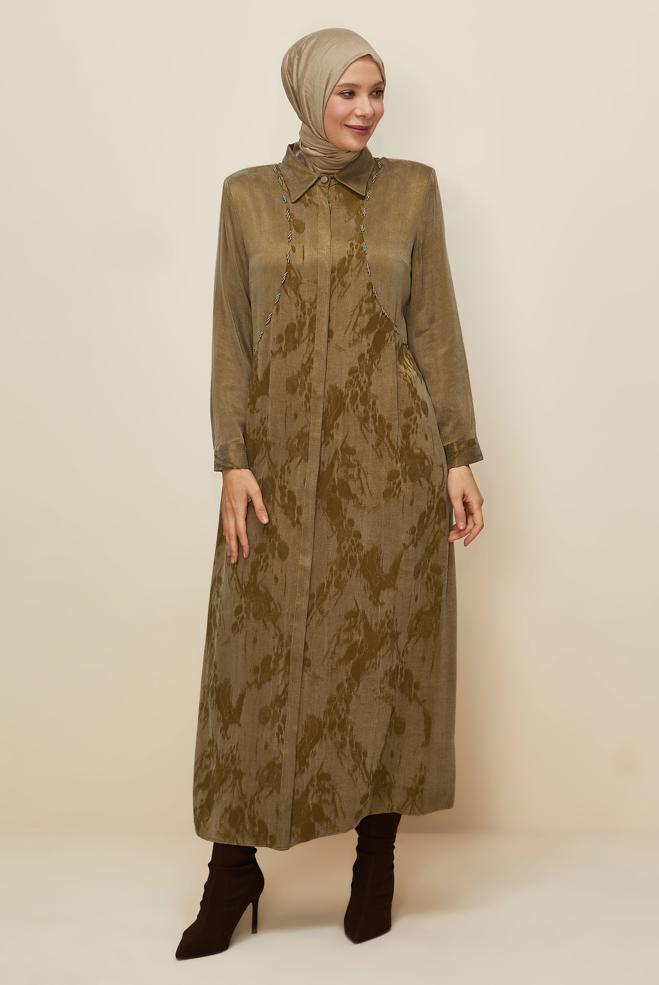 Vêtements hijab JAUNE ROBE À COL CHEMISE 20893 - ALVİNA