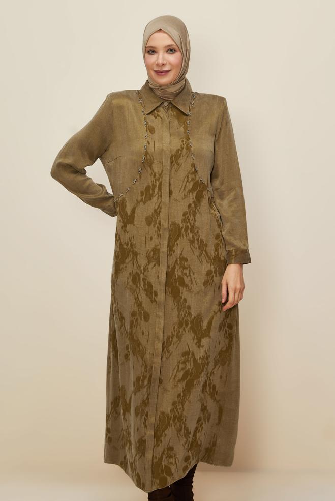 Vêtements hijab JAUNE ROBE À COL CHEMISE 20893 - ALVİNA