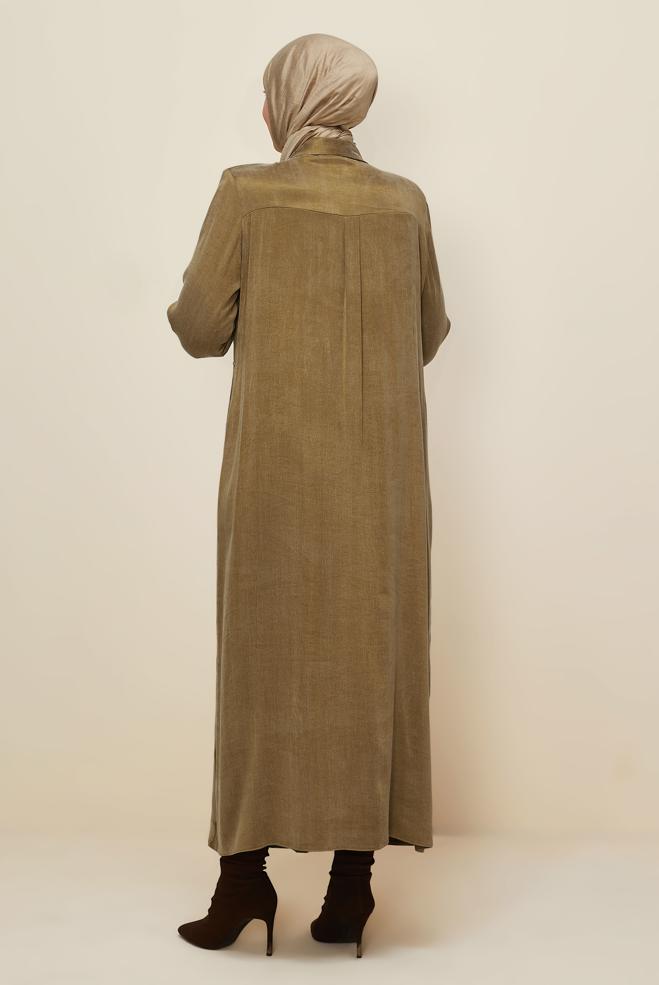 Vêtements hijab JAUNE ROBE À COL CHEMISE 20893 - ALVİNA