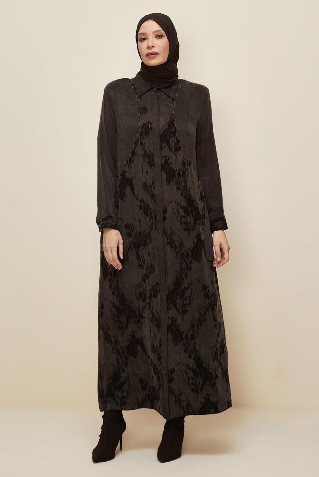 Vêtements hijab BRUN ROBE À COL CHEMISE 20893 - ALVİNA