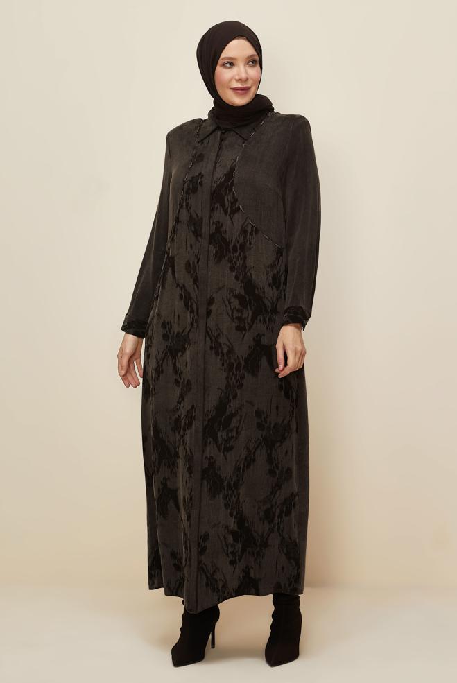 Vêtements hijab BRUN ROBE À COL CHEMISE 20893 - ALVİNA