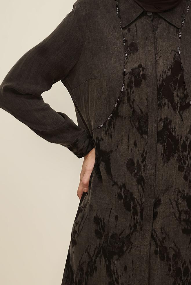 Vêtements hijab BRUN ROBE À COL CHEMISE 20893 - ALVİNA