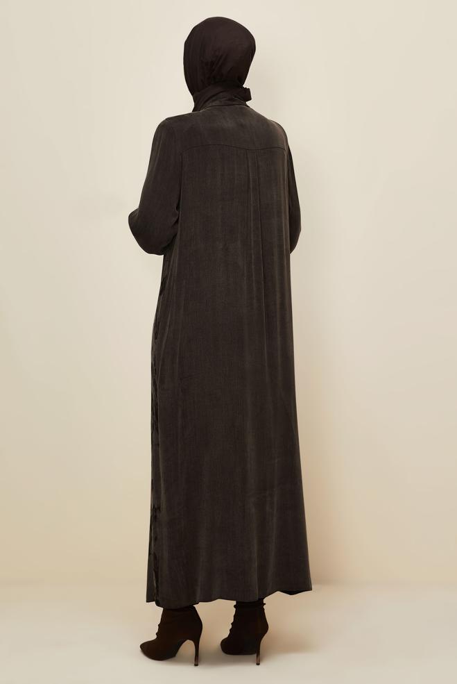 Vêtements hijab BRUN ROBE À COL CHEMISE 20893 - ALVİNA