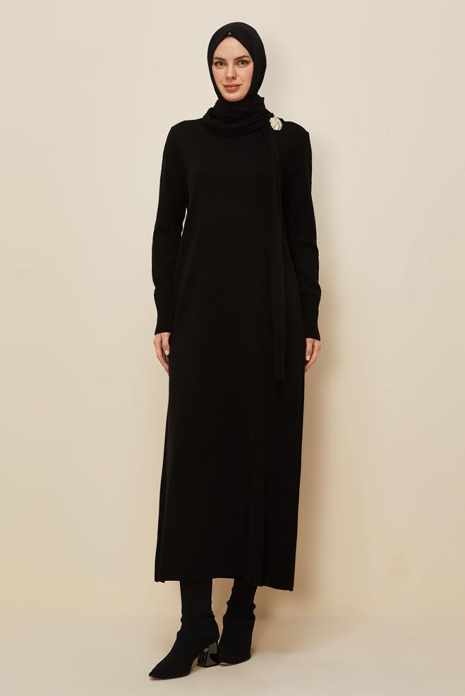 Hijab clothing BLACK 45821 TRİKO ELBİSE 40-46 - ALVİNA