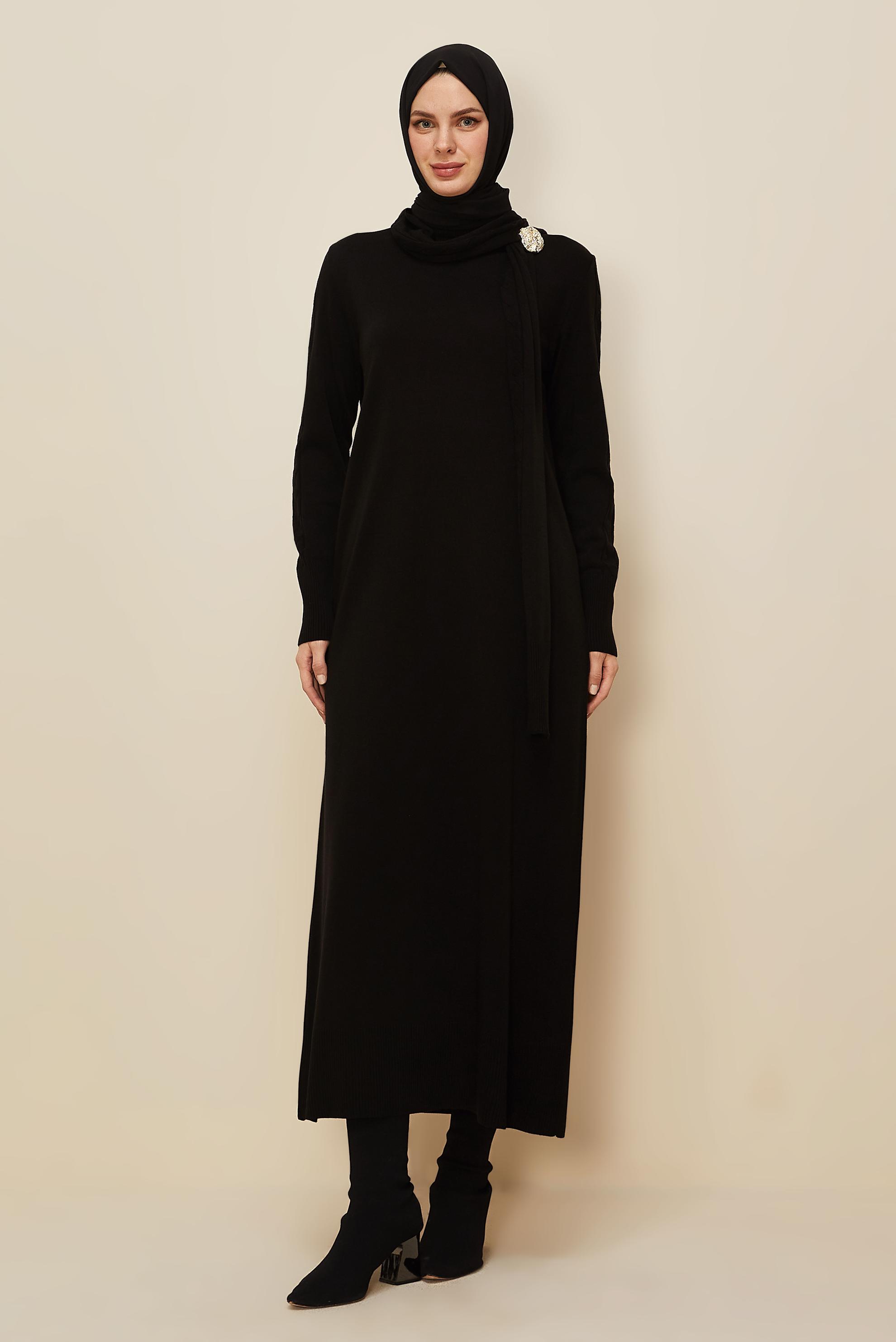 Hijab clothing BLACK 45821 TRİKO ELBİSE 40-46