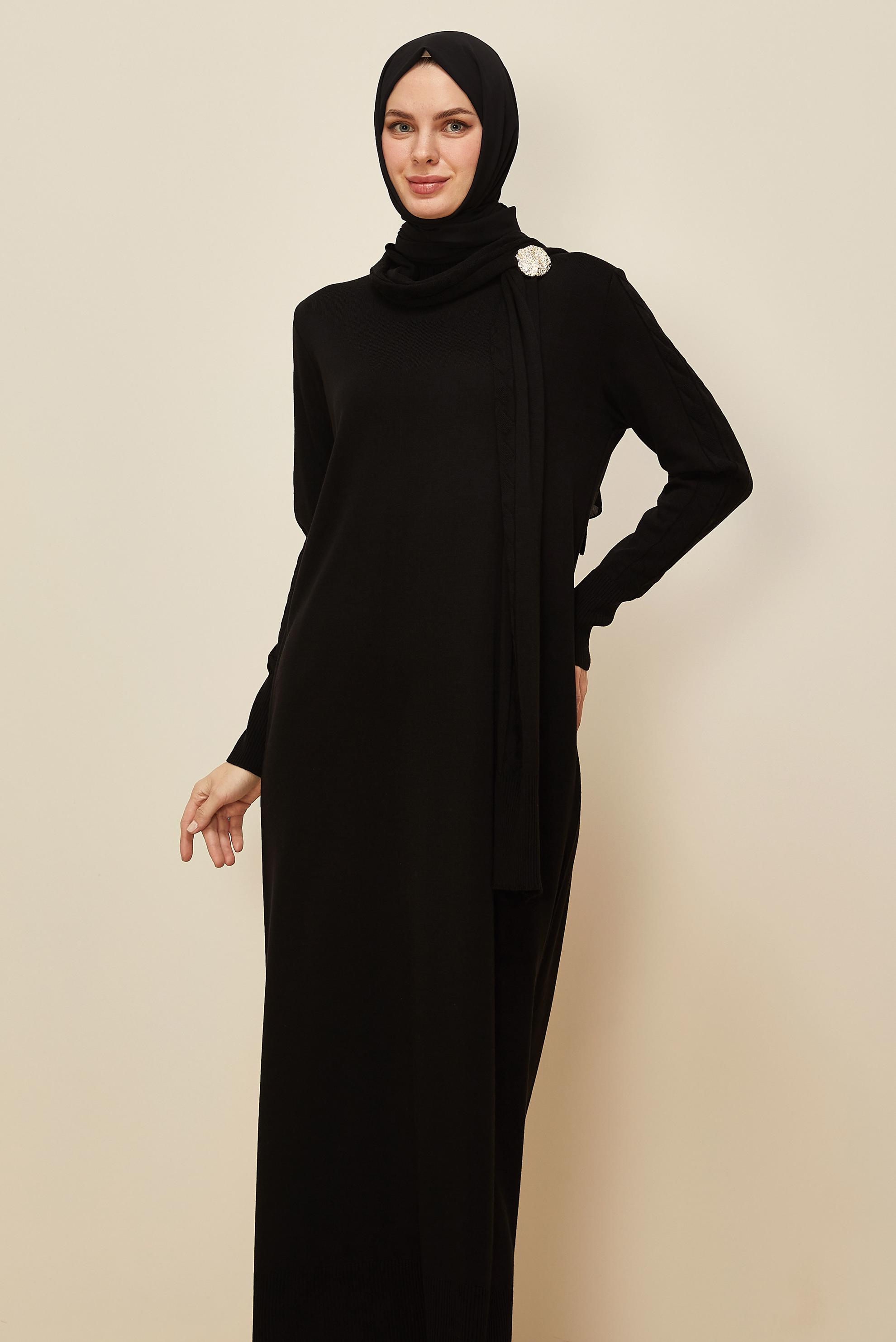 Hijab clothing BLACK 45821 TRİKO ELBİSE 40-46