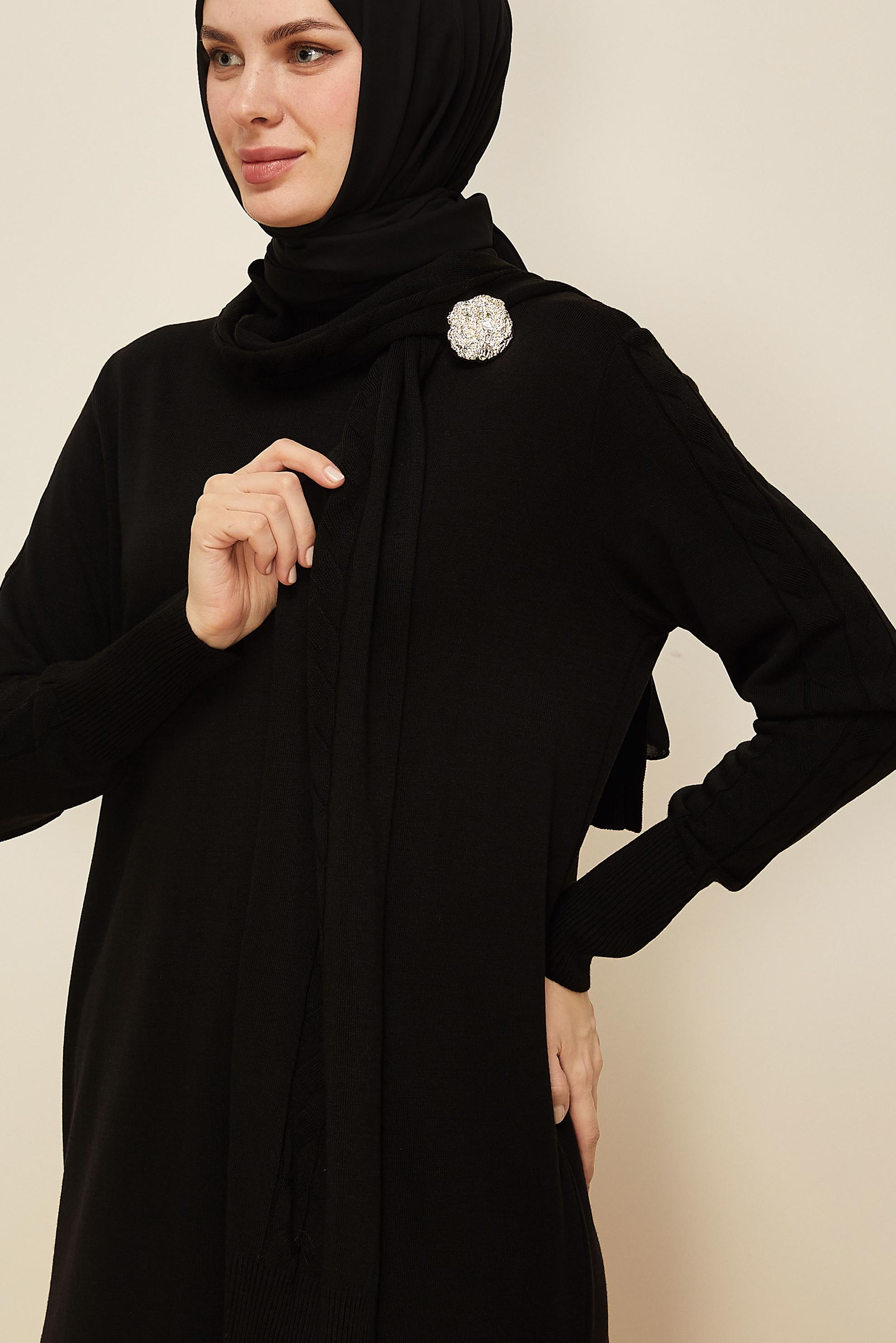 Hijab clothing BLACK 45821 TRİKO ELBİSE 40-46