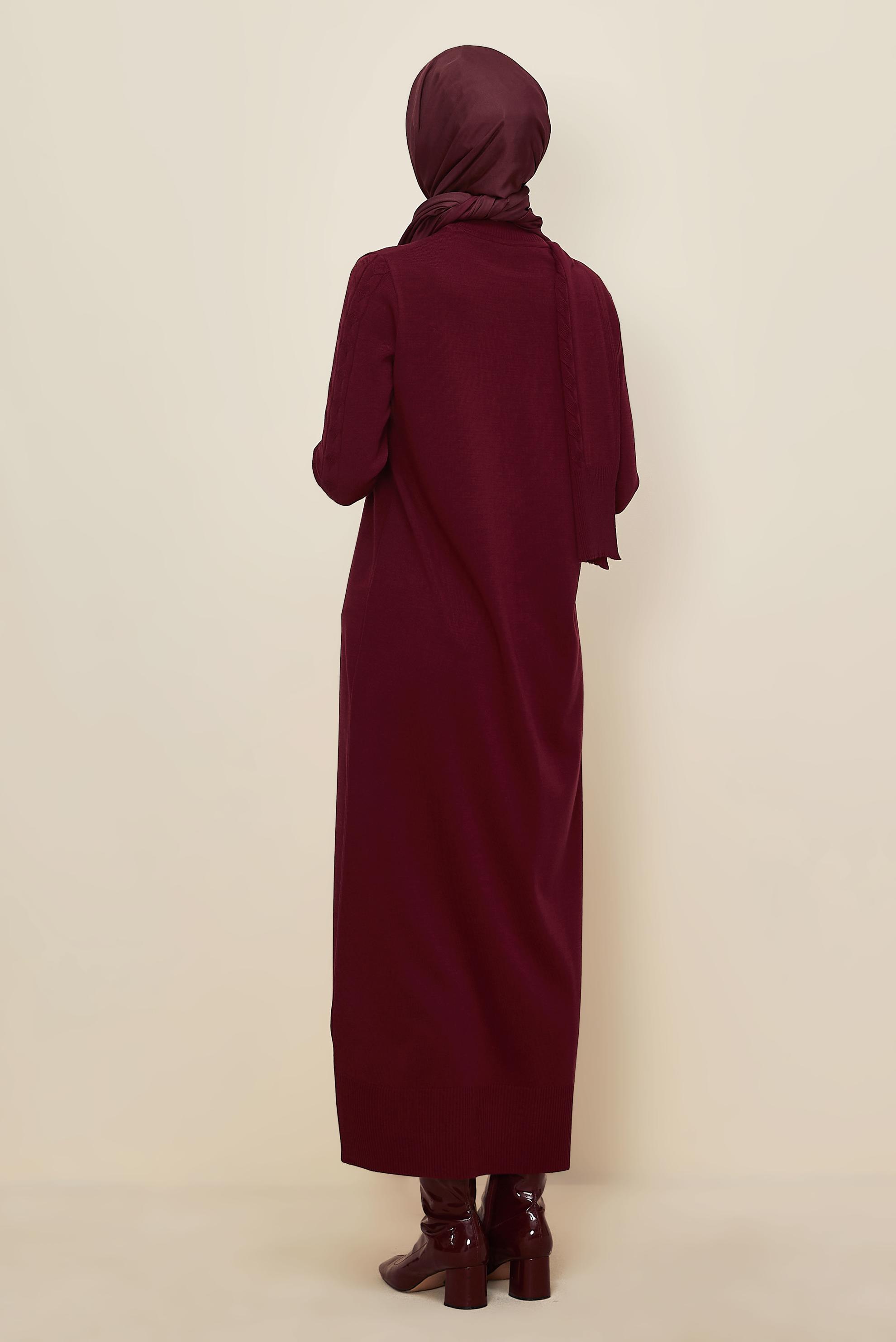 Tesettür giyim BORDO TRİKO ELBİSE 45821