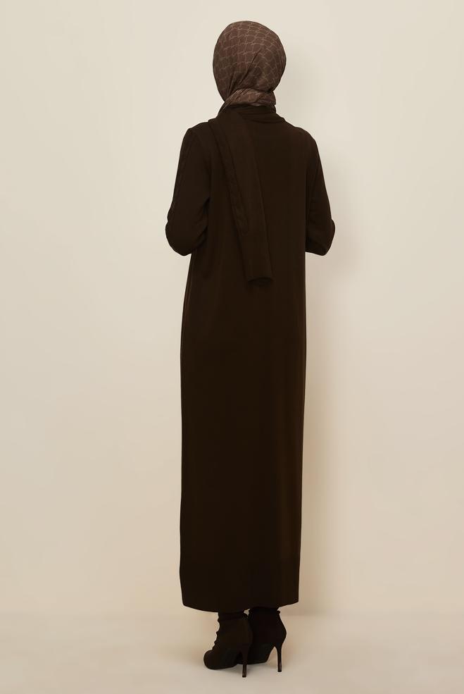 Tesettür giyim KAHVE TRİKO ELBİSE 45821 - ALVİNA