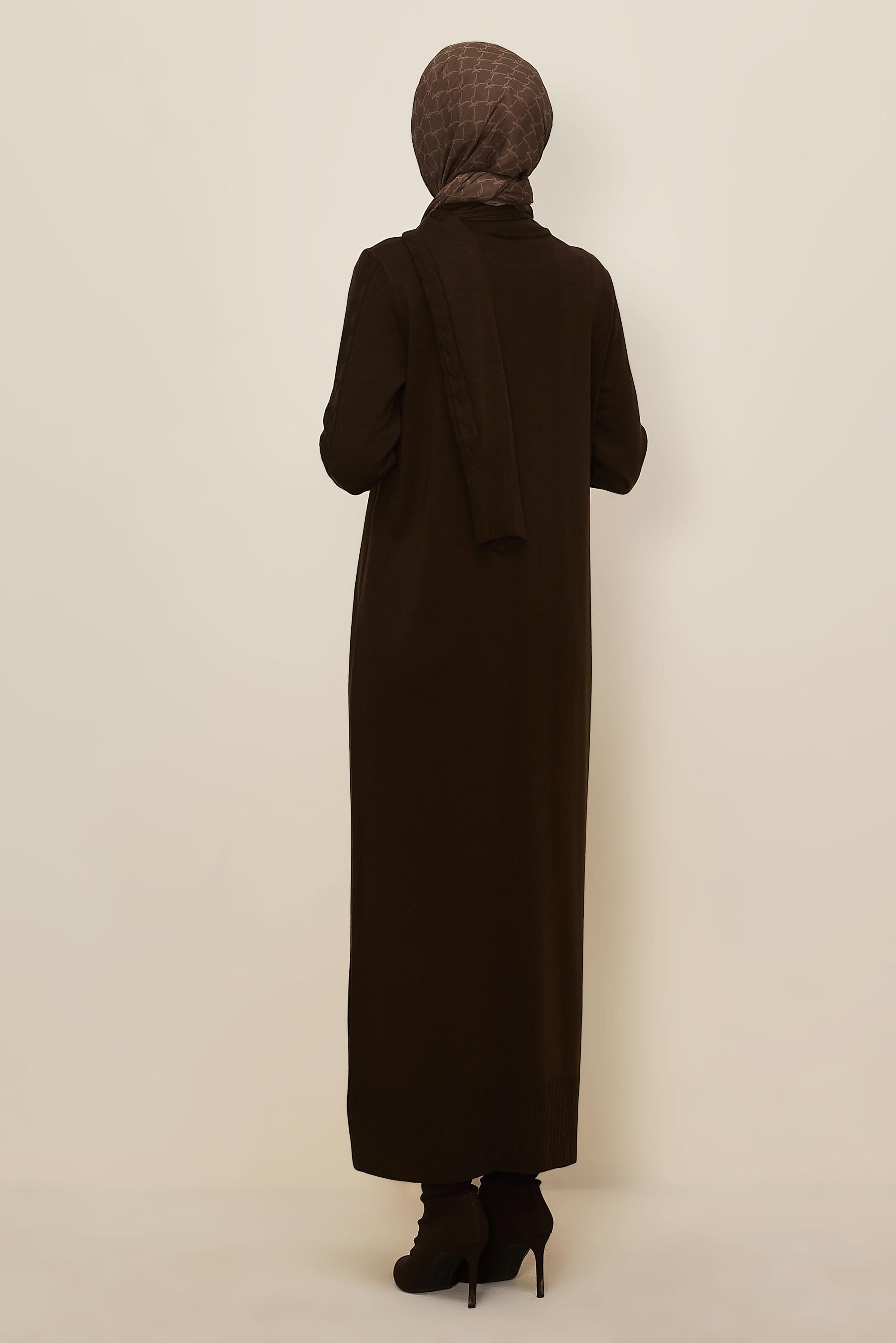 Tesettür giyim KAHVE TRİKO ELBİSE 45821