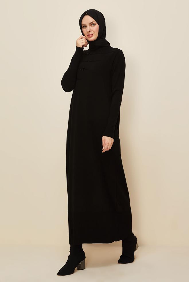 Tesettür giyim SİYAH 45822 TRİKO ELBİSE 38-46 - ALVİNA