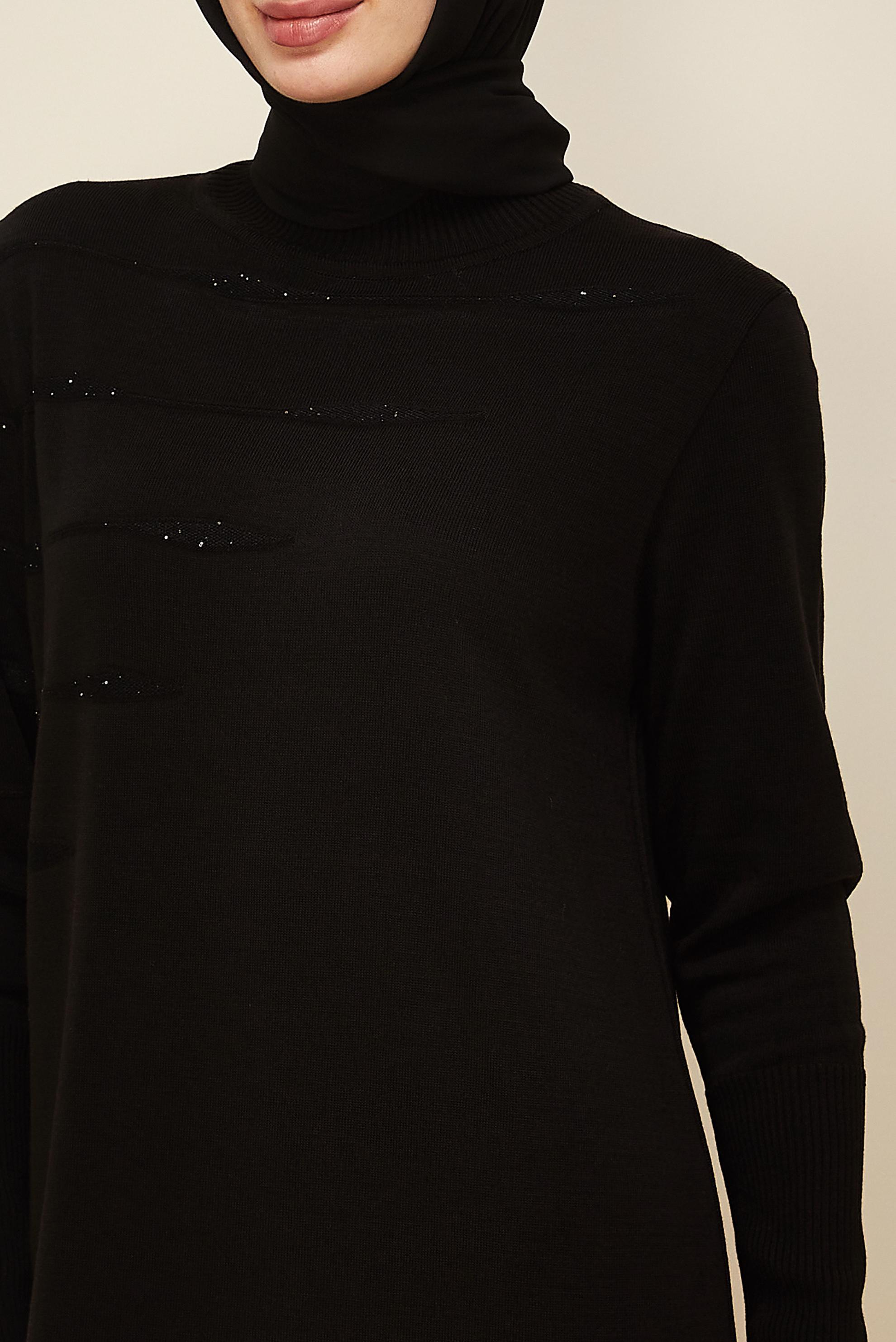 Tesettür giyim SİYAH 45822 TRİKO ELBİSE 38-46