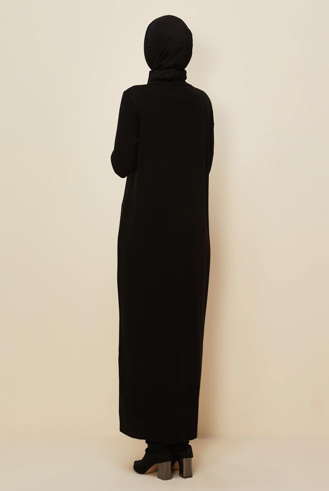 Tesettür giyim SİYAH 45822 TRİKO ELBİSE 38-46 - ALVİNA